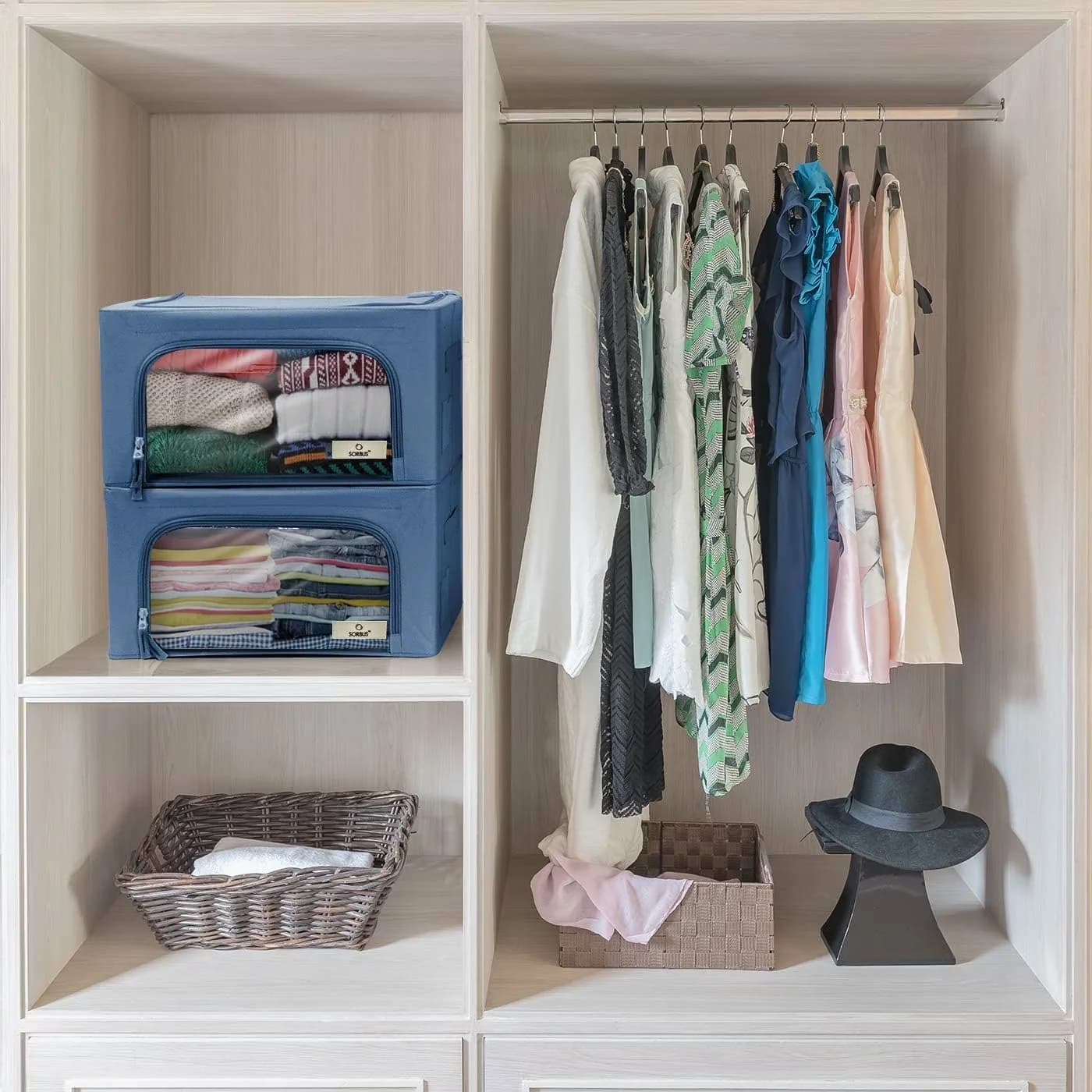 Versatile Garage Storage Supply with Foldable Organizer Bags, Blue, Oxford Fabric Bins: Stackable - Fabric, Metal, Plastic Blue Model 535E84