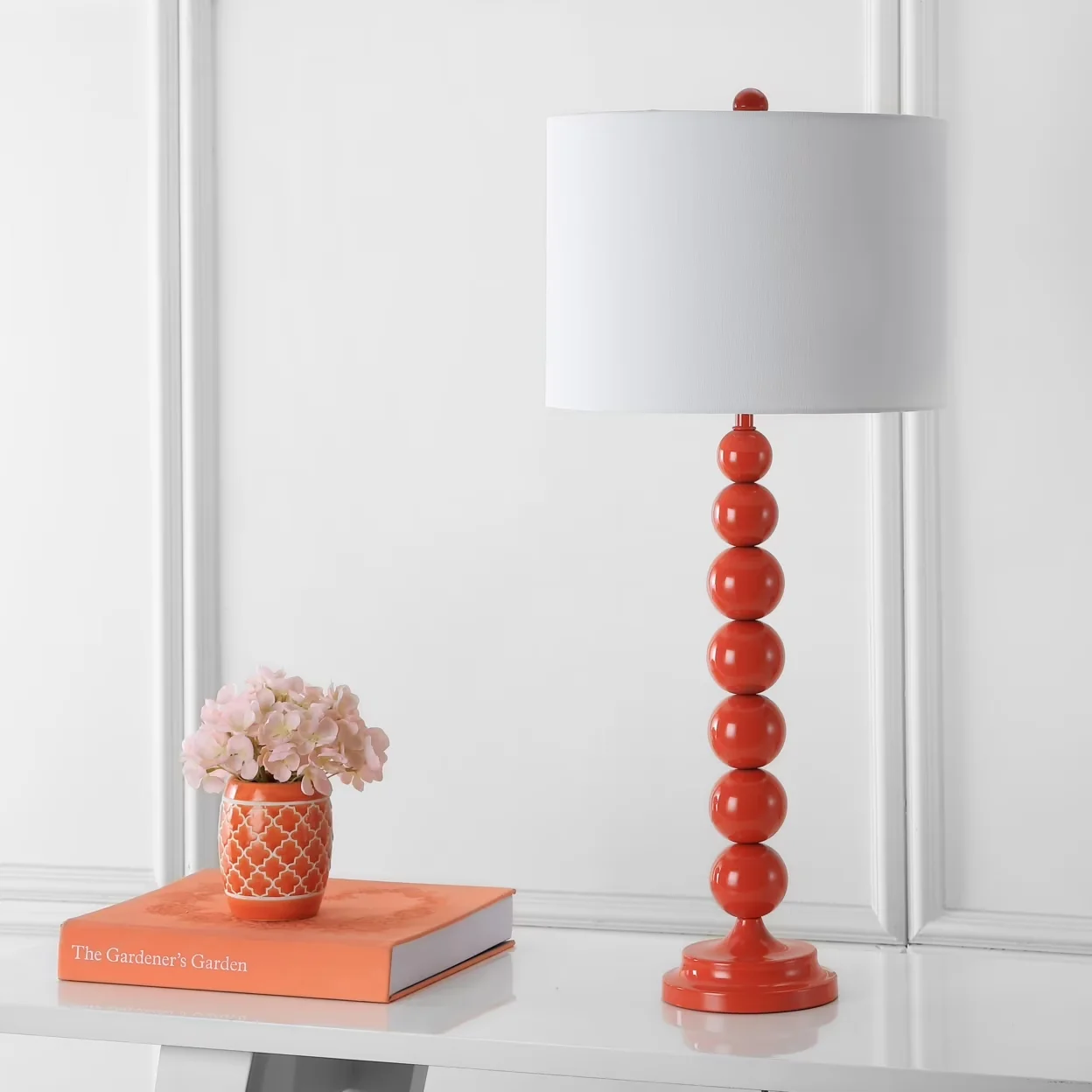 Versatile Lamp Set with Contemporary, Color: Blood Orange, Off-White Cotton Shade - Red Metal Model 05FEC1