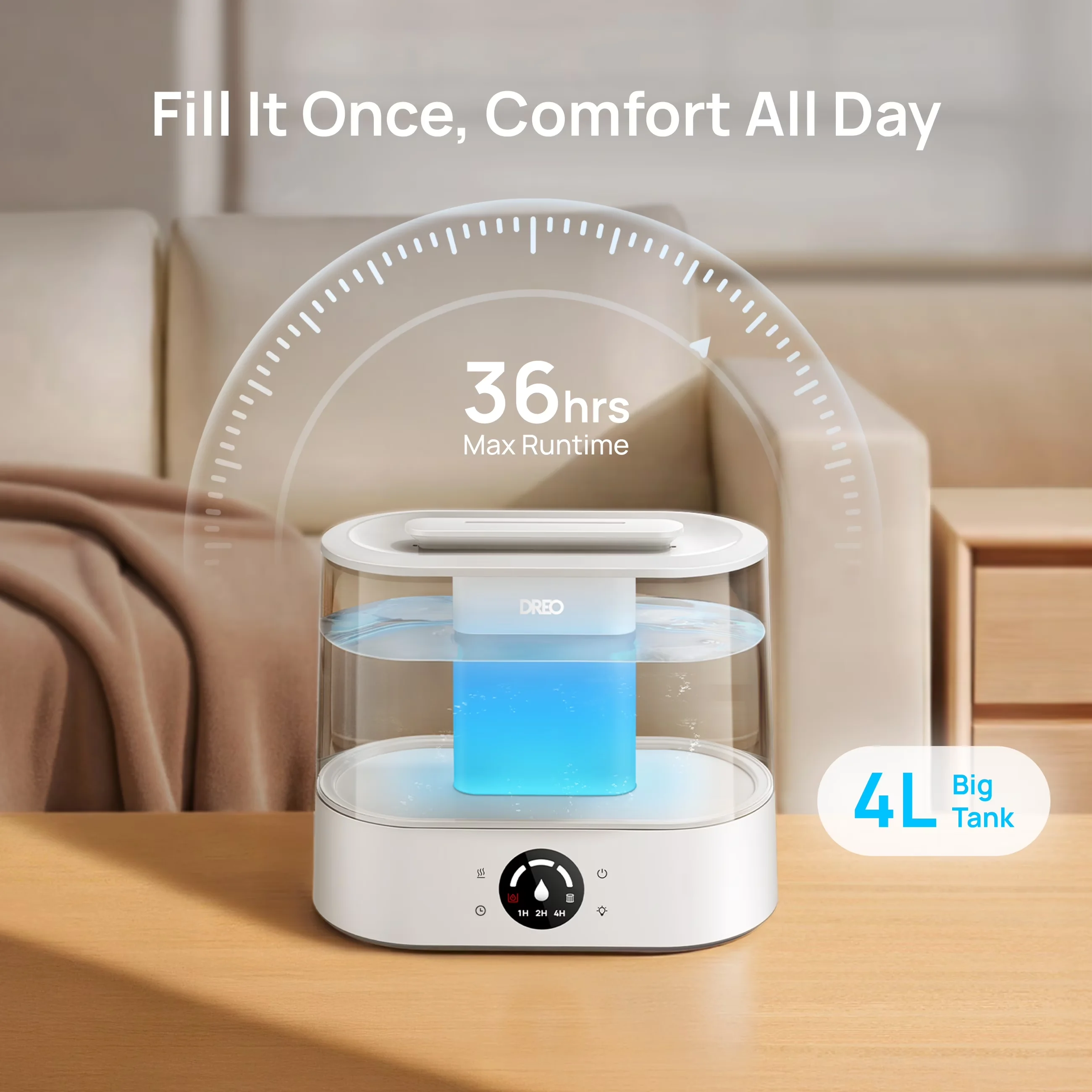 Modern Humidifier with Variable Speed, Empty Tank Indicator - White for Large Model 5DAD6B