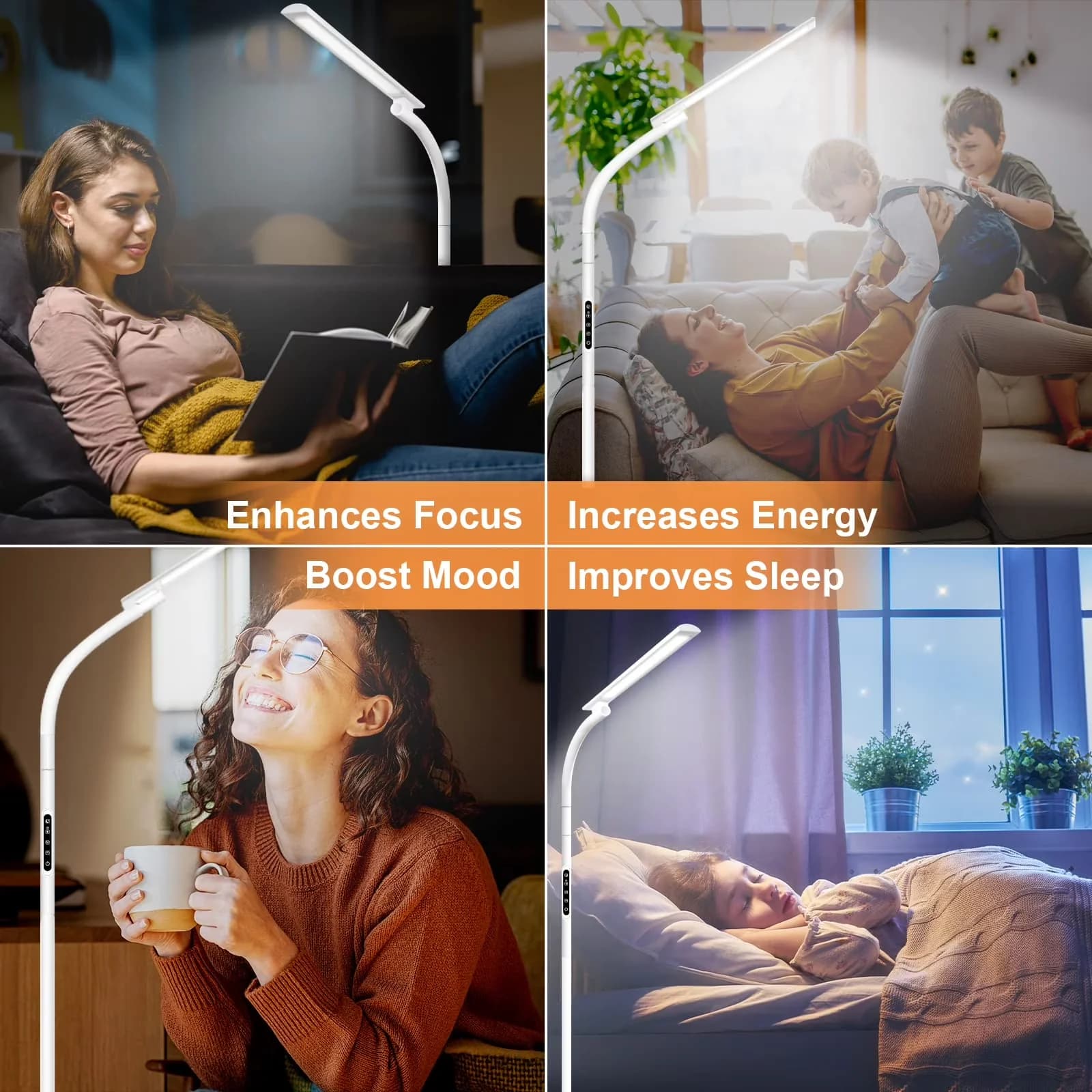 Efficient Desk Lamp with LED, Adjustable Height, Light Therapy - Metal White Model C3F307