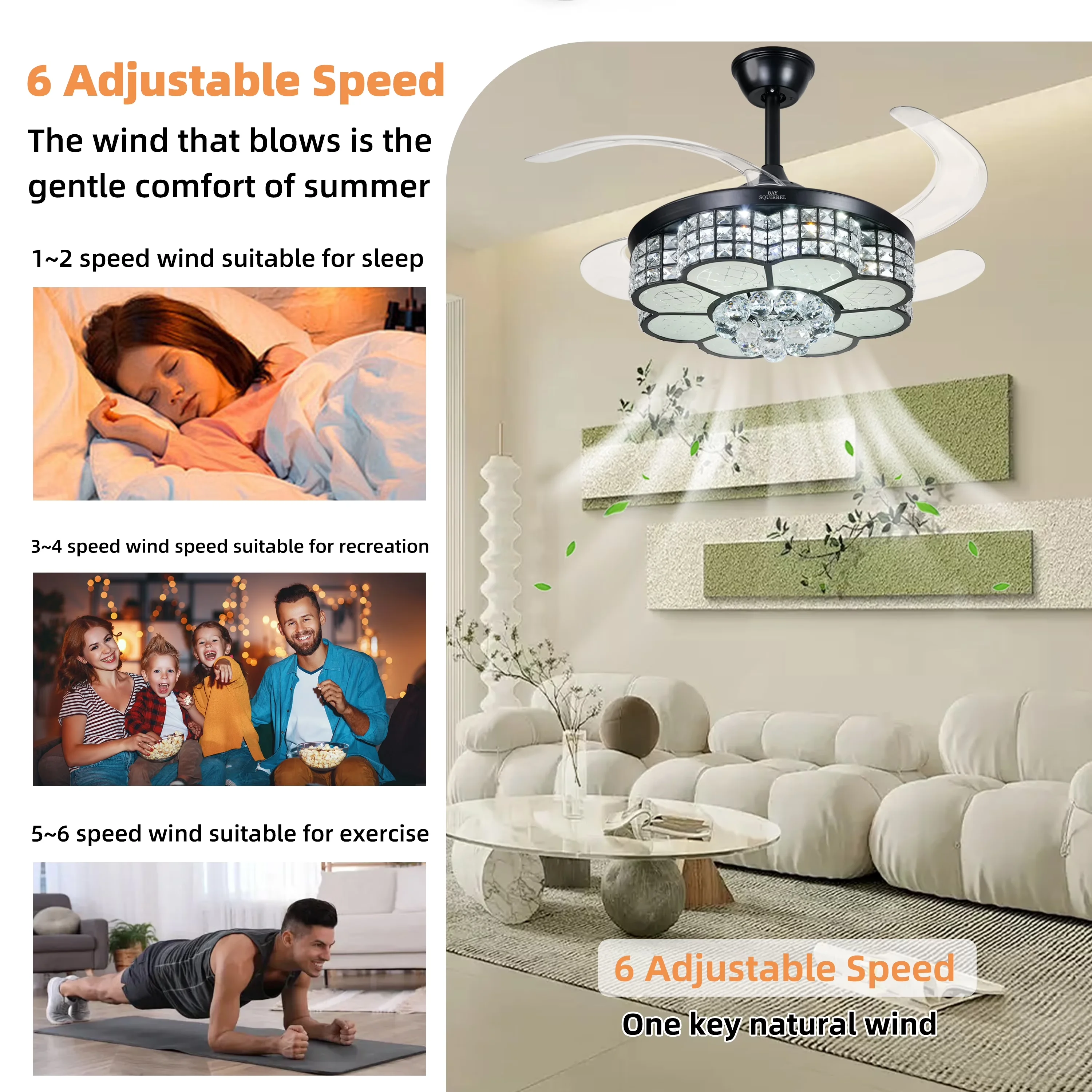 Ceiling Fan Efficient with LED, Remote Controlled, Energy Efficient - Black Crystal Model FD8D9C