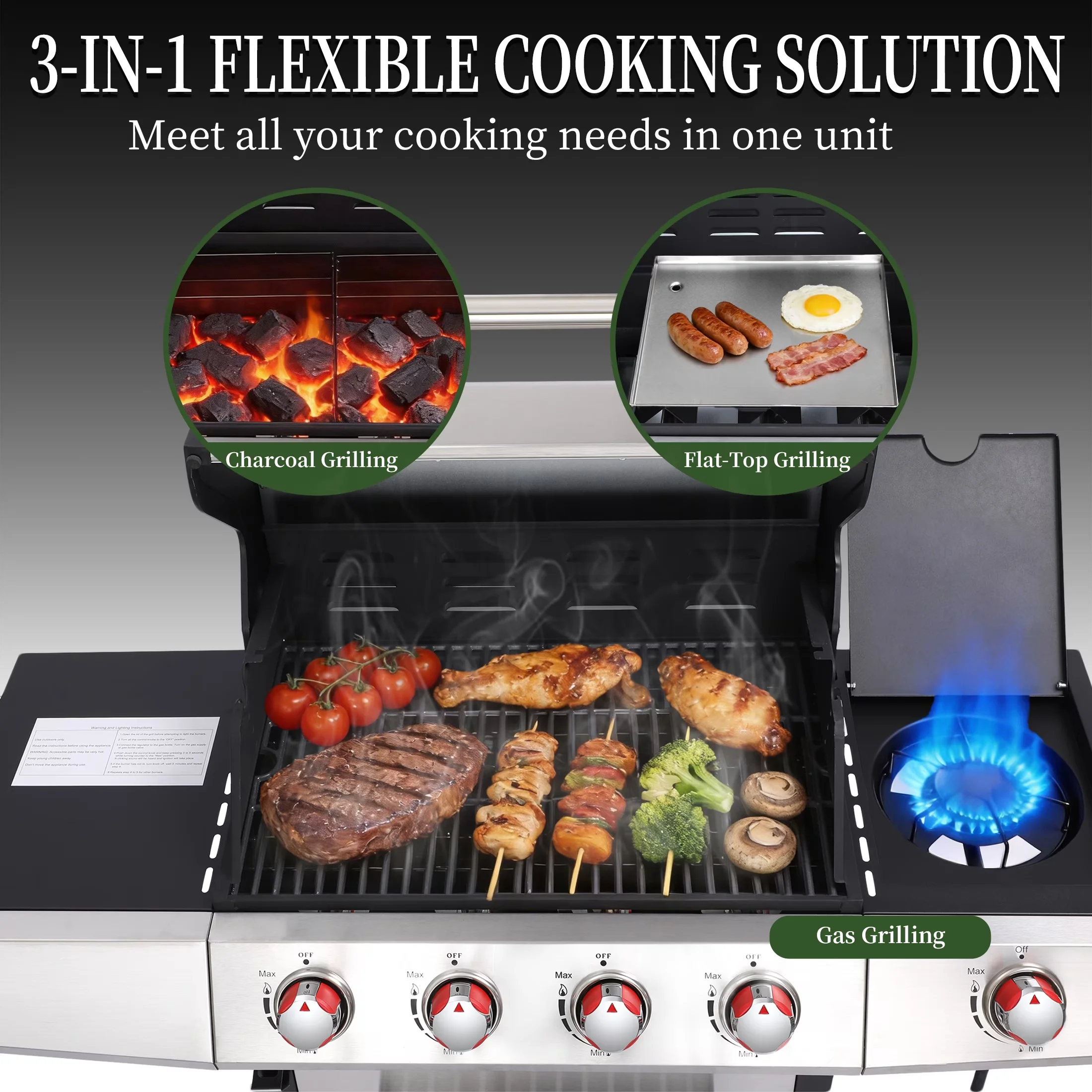 Gas Grill Stylish with 46750 BTU, Heat Thermometer - Stainless Steel Silver Model 56072F