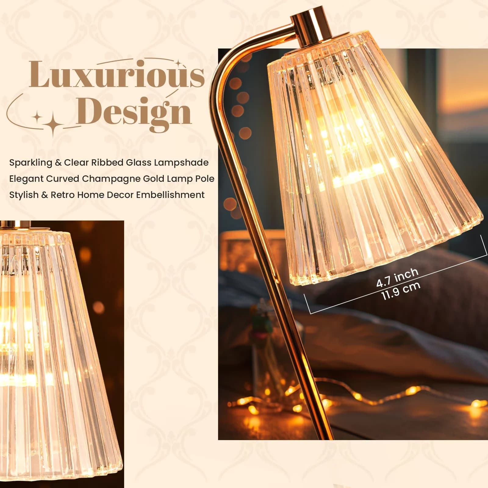 Desk Lamp Quality with Modern, Gold Candle Warmer - Gold Glass&Metal&Wood Model 6EC537