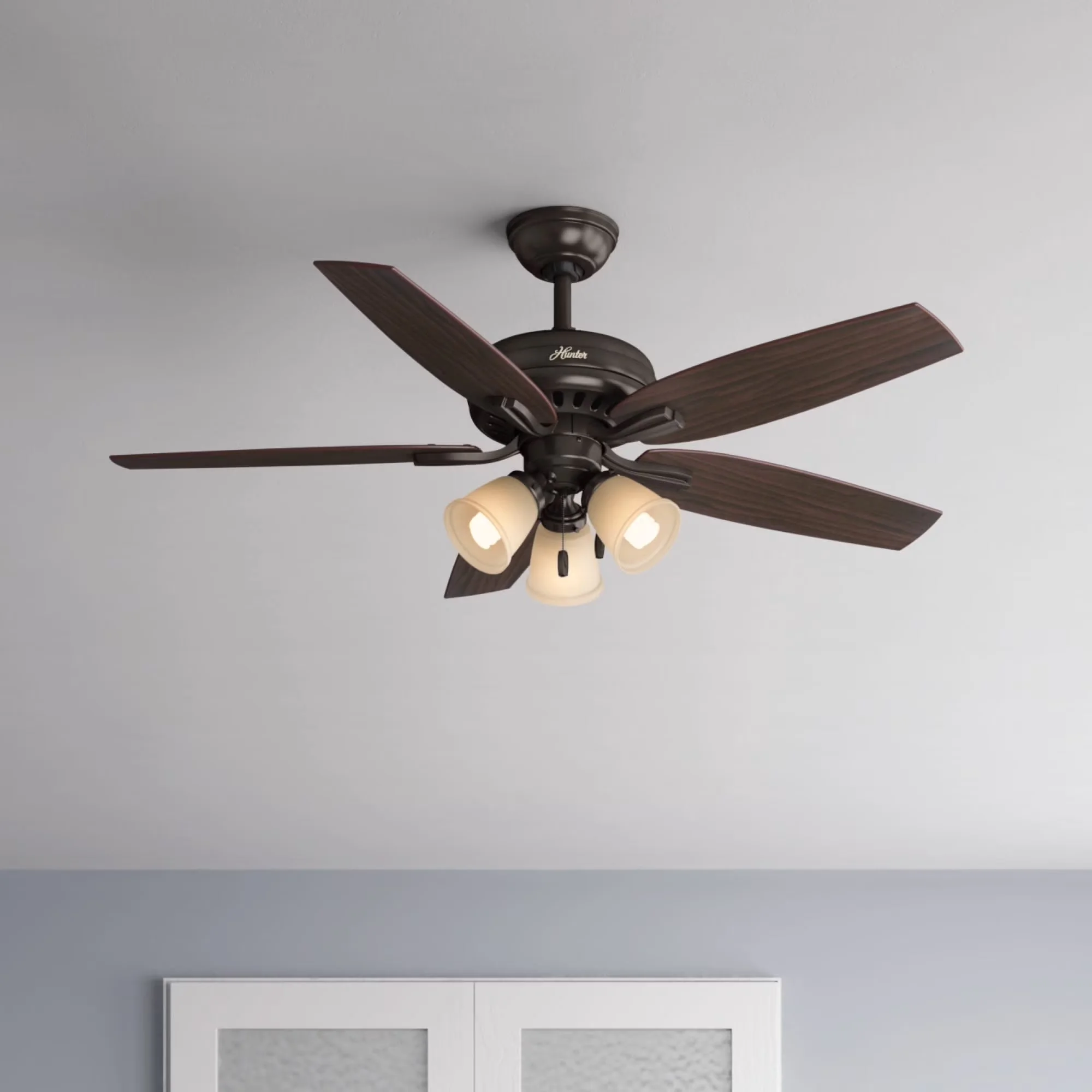 Modern Ceiling Fan with LED, Traditional, Reverse Airflow - Glass Bronze for Living Room, Bedroom Model 7455F3