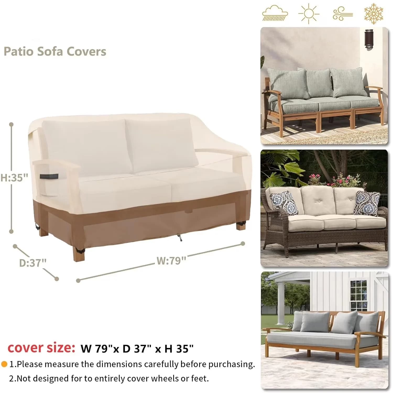 Durable Outdoor Sofas Sectional with 79W, Waterproof, 3-Seater Patio Sofa Cover - Brown Model 4825B1