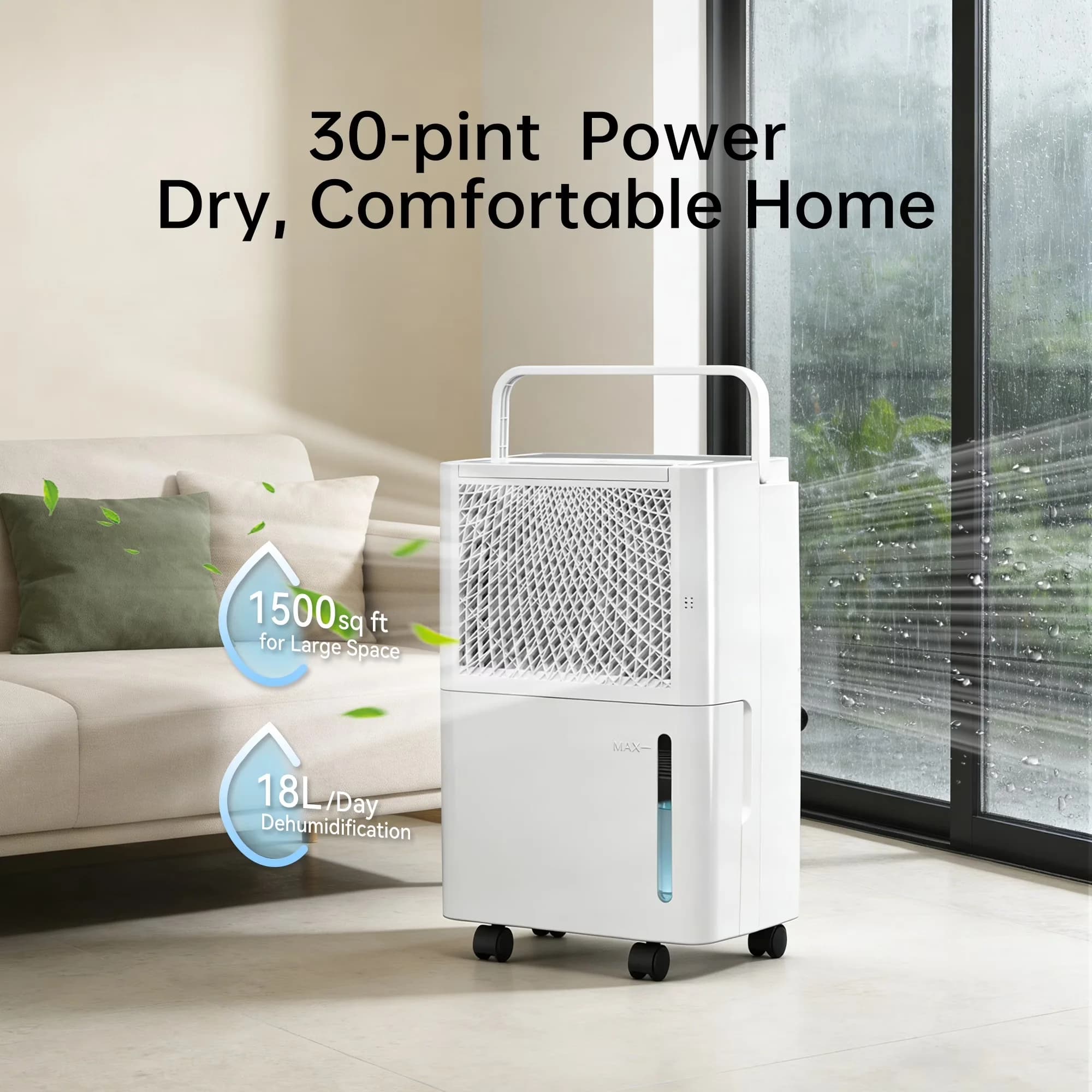 Stylish Dehumidifier with Automatic Defrost Control, Coverage Area: Up to 2,500 Sq. Ft., 30 Pints - Model 8F1091