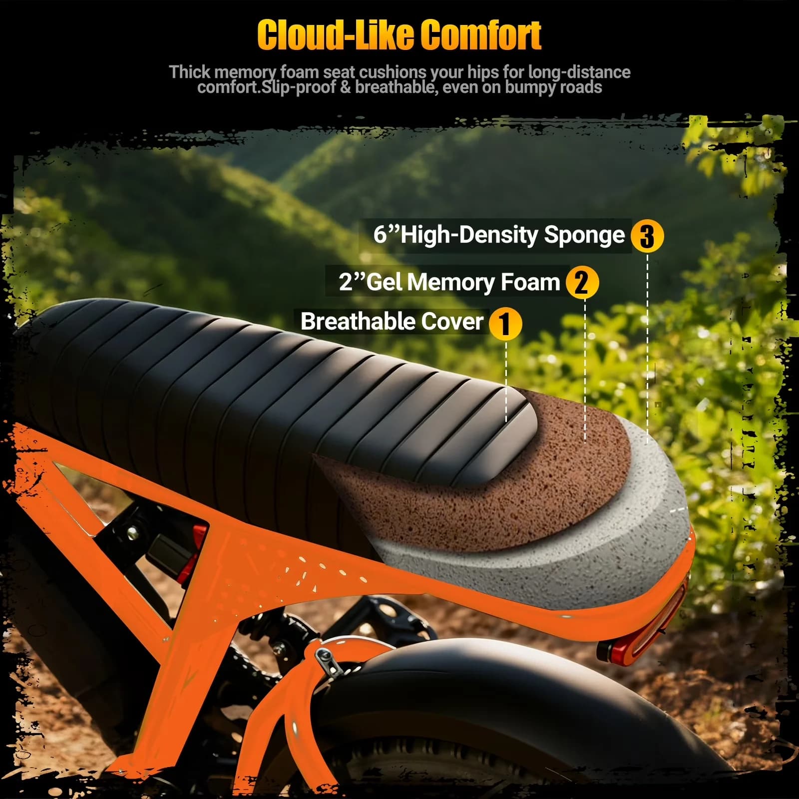Quality Electric Bike with Battery, 500W, 48V - Orange - Sleek Profile Model 77A2C1