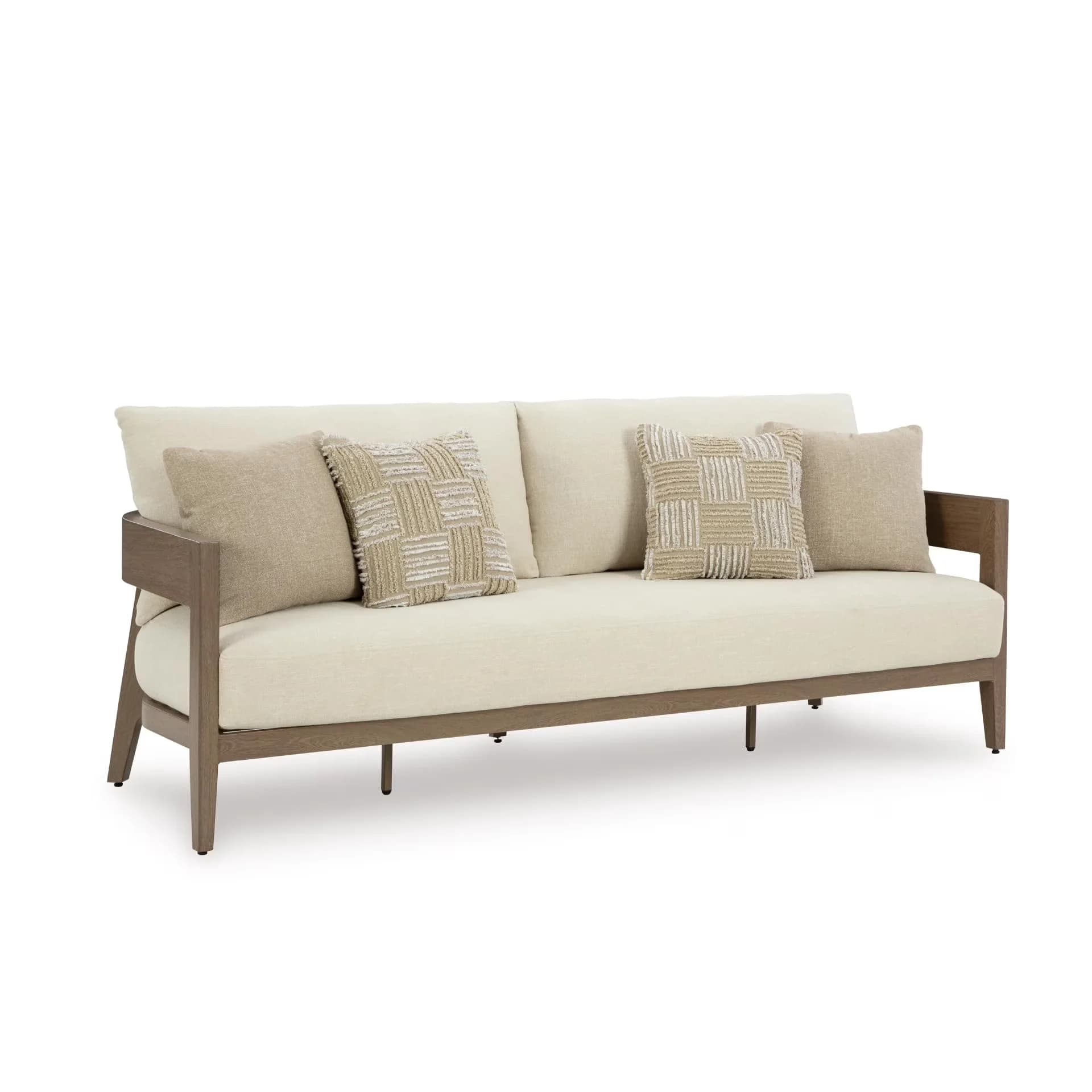Durable Outdoor Sofas Sectional with Weather-Resistant, Wood-look finish - Beige Aluminum Model E24924