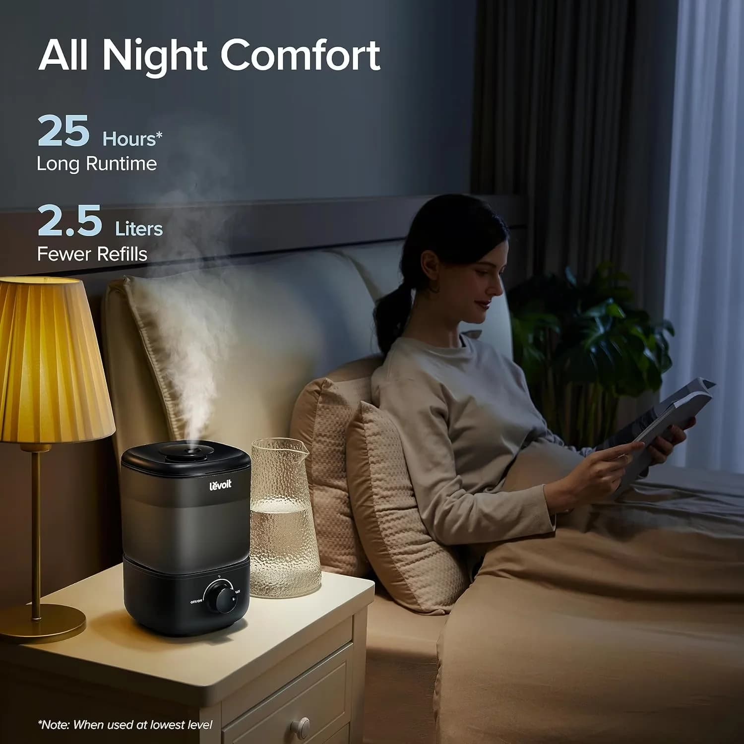 Classic Humidifier with Automatic Shut-Off, Water Tank Capacity: 0.66 gal / 2.5 L, Quiet Operation: ≤ 28dB - Black for Bedroom, Auto Model EFC10B