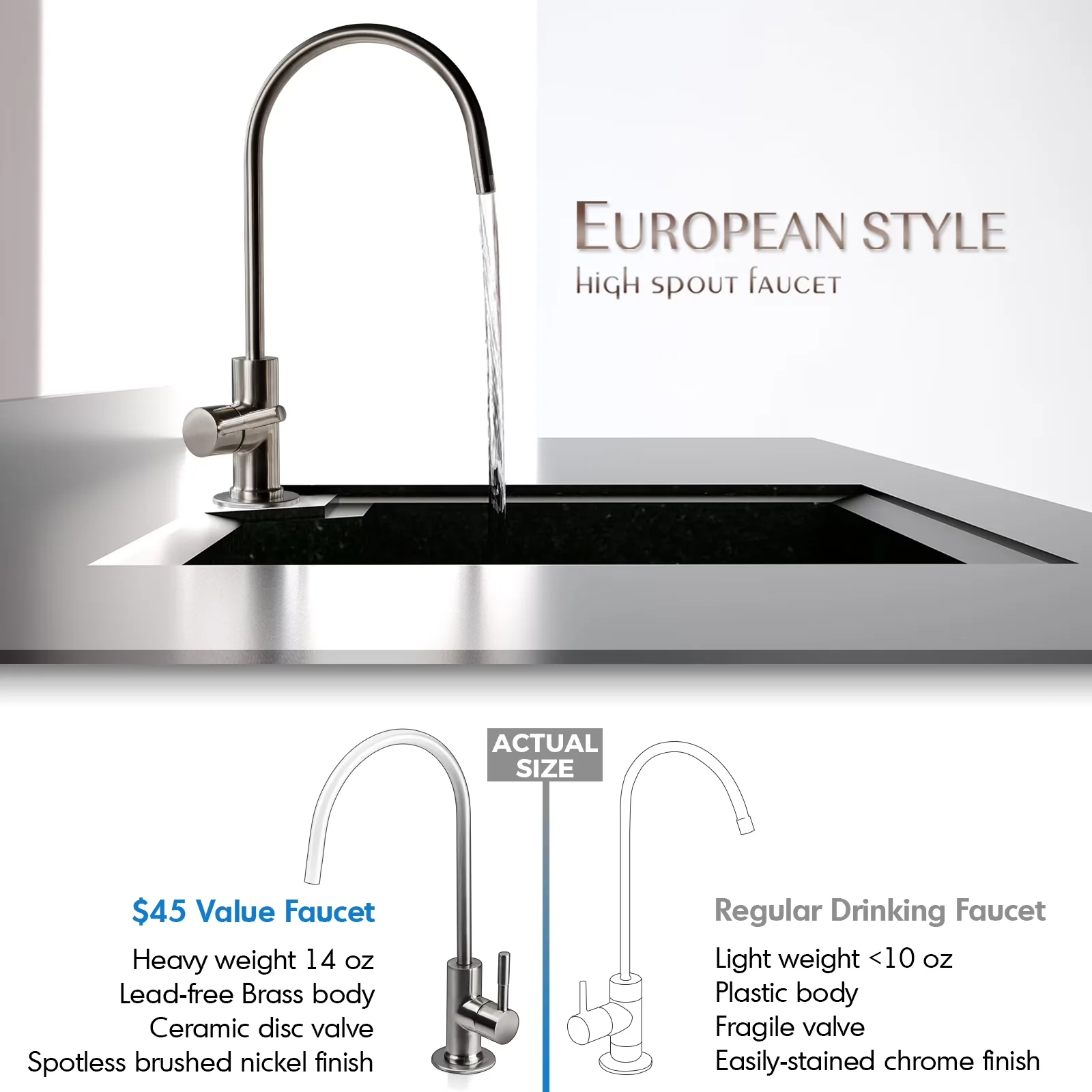 Sleek Water Filtration with Automatic Shut Off, Patented Top-Mounted Faucet Design, Alkaline Remineralization and UV Filter - White Model C85149