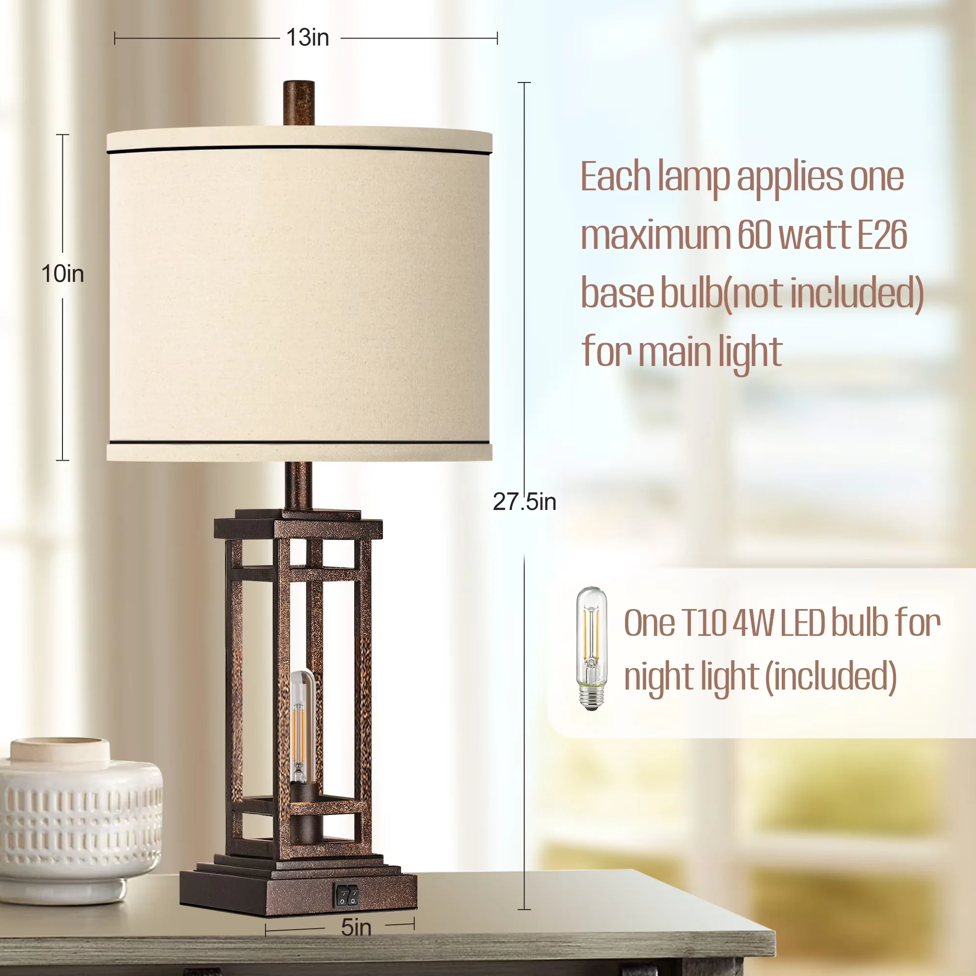 Lamp Set Stylish with LED, Farmhouse, Eco Friendly - Metal Bronze for Living Room, Bedroom Model 133464