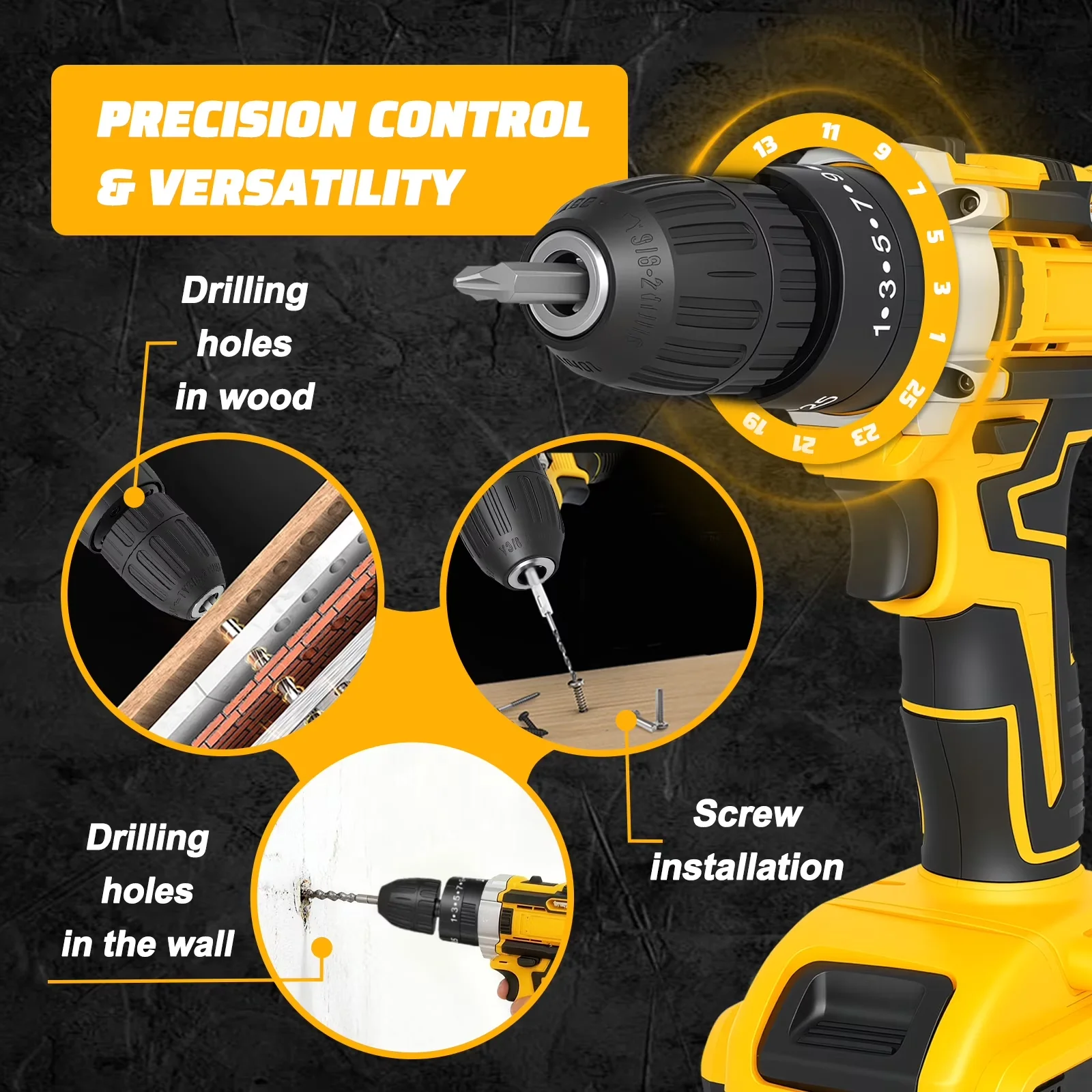 Drills Driver Efficient with Battery, 21V, 21V Cordless Drill Set - 9.84" x 11.22" Model 6B44DA