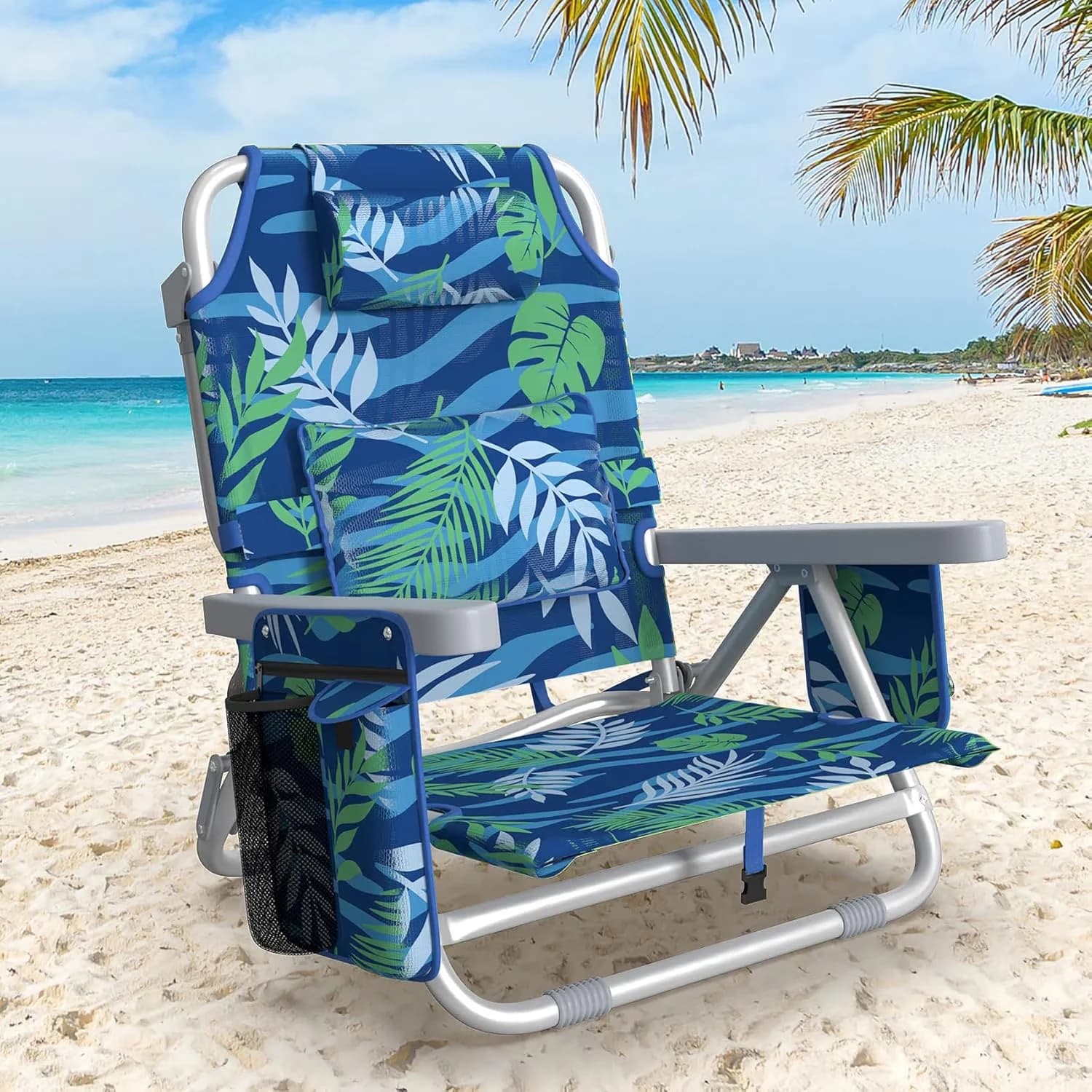 Beach Chair Sleek with Rust Resistant, Water-Resistant - Aluminum Coated Iron Pipe, 600D Oxford Waterproof Fabric for Camping, Travel Model 121560