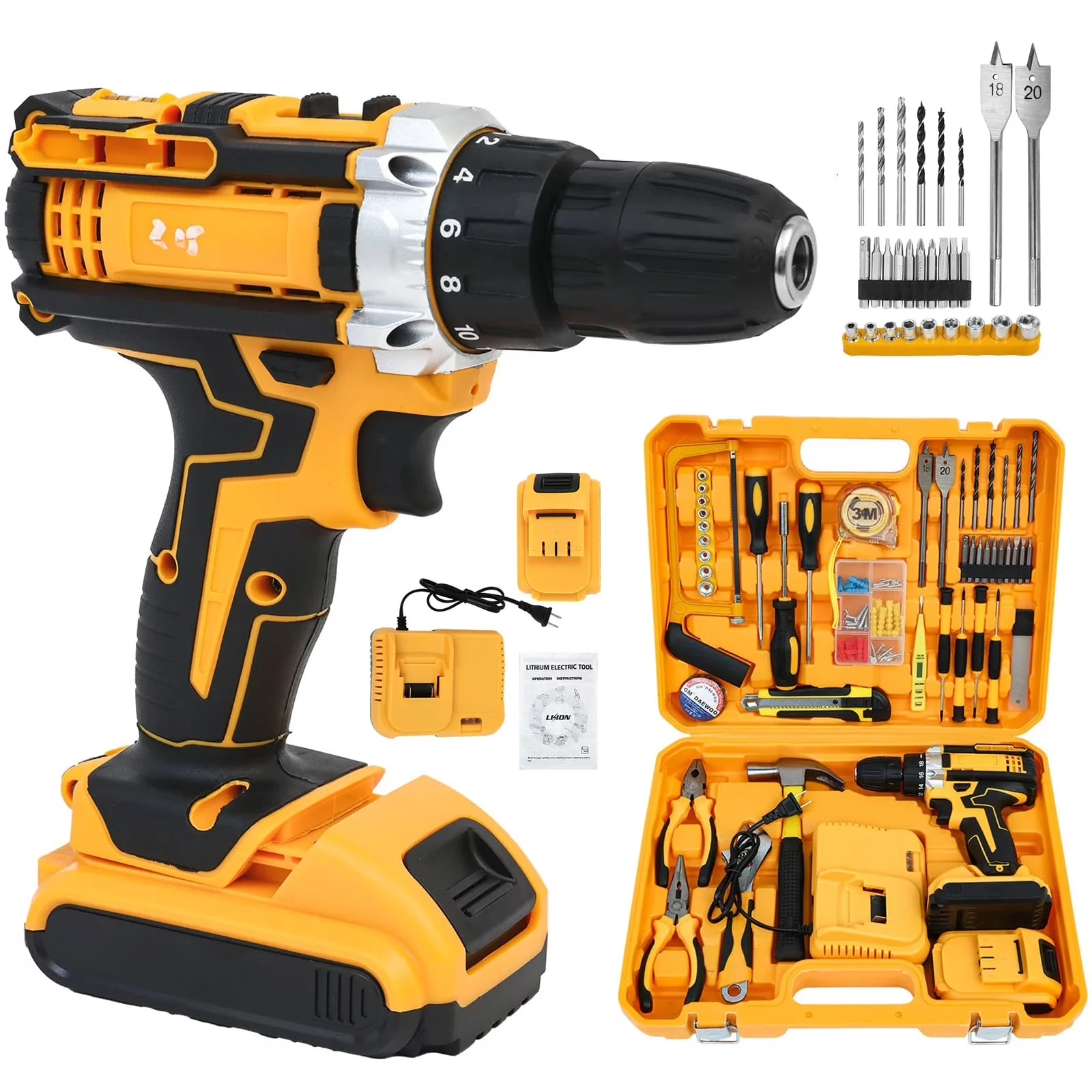 Drills Driver Versatile with 21V, Tool Set, 21V Electric Power Drill - Built to Last Model 5E3A56