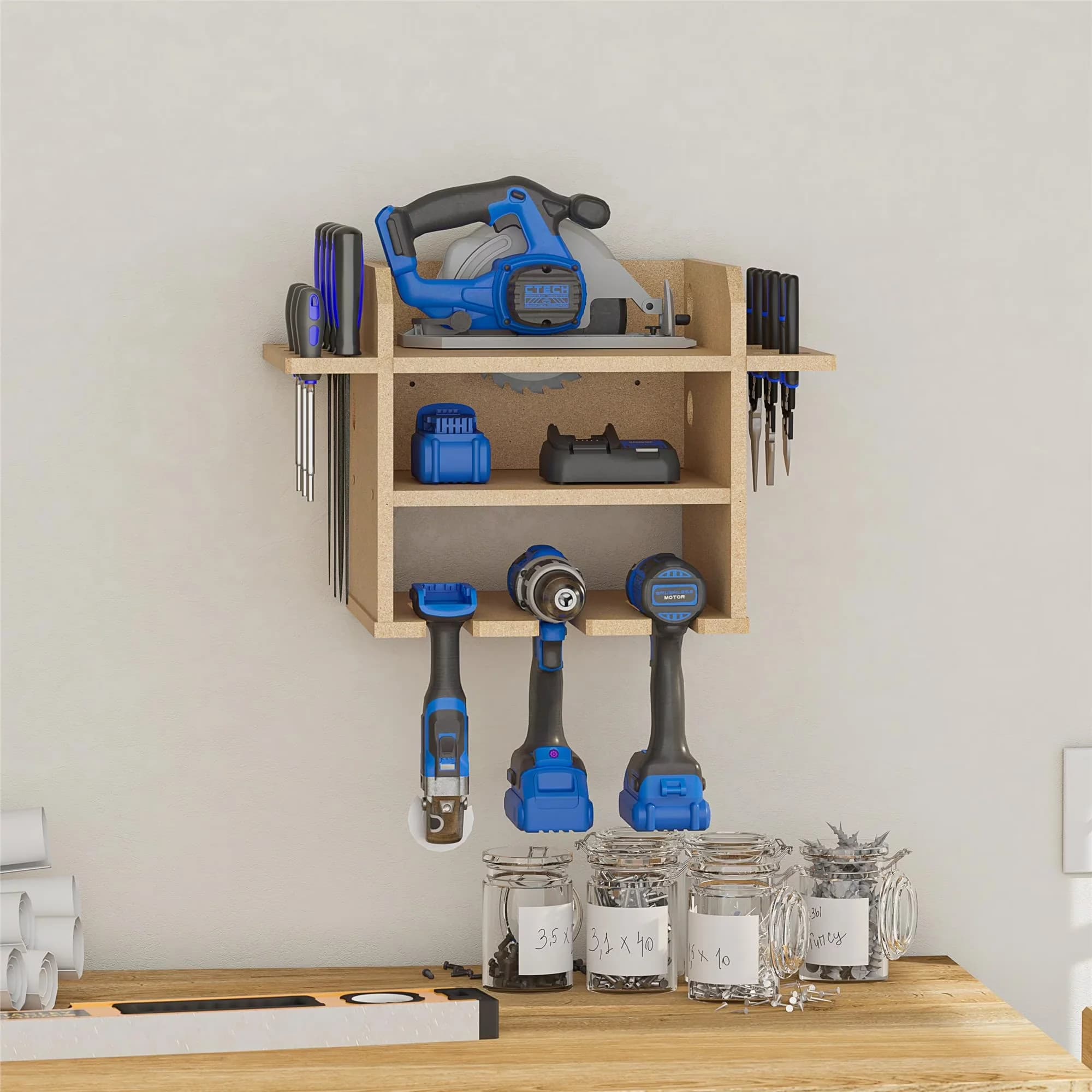 Toolstorage Durable with Storage, Raw Board - Engineered Wood Benford for Everyday Use Model 0EE43C