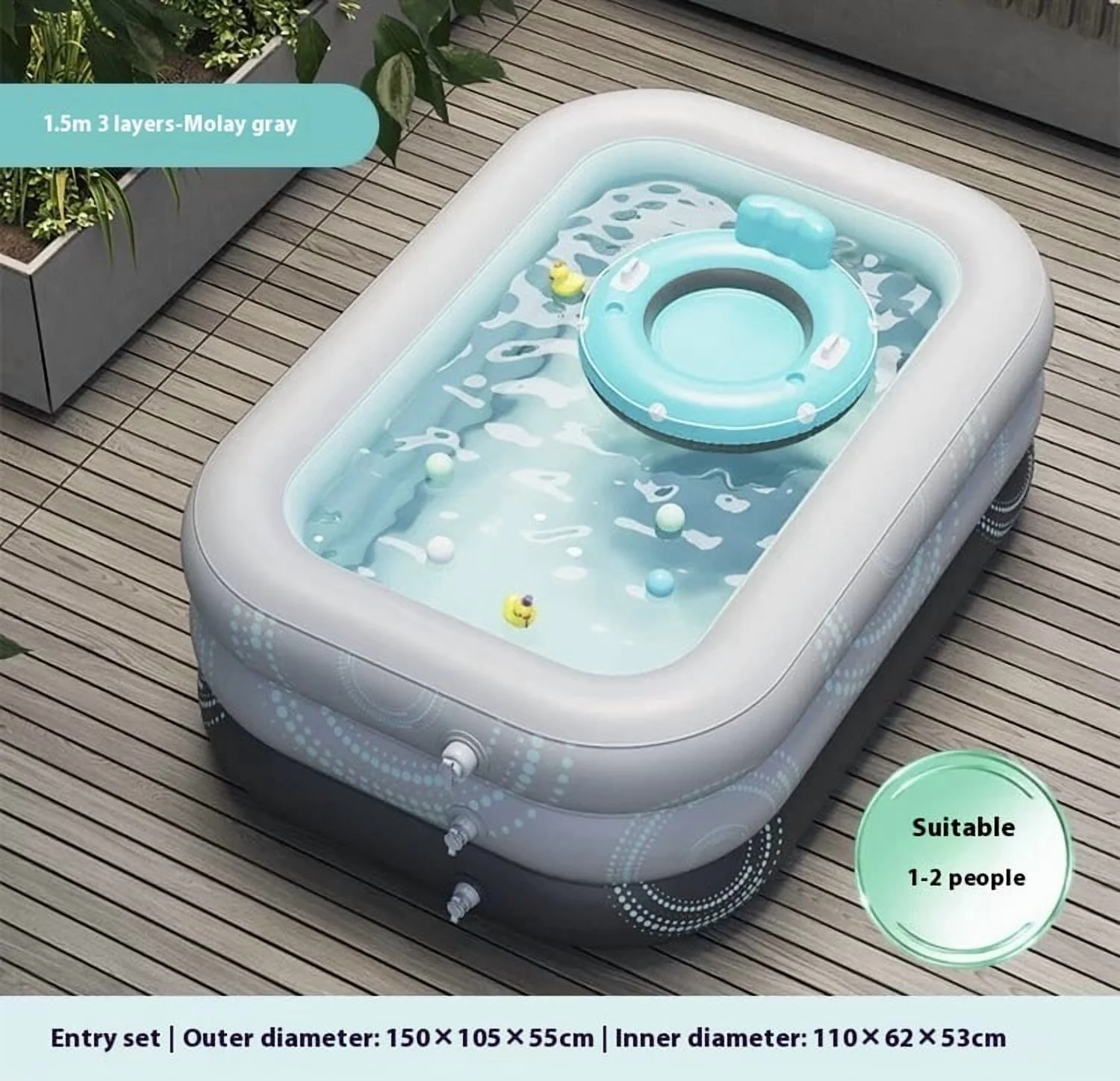 Inflatable Pool Efficient - Gray three - Durable Build Model 4387AD