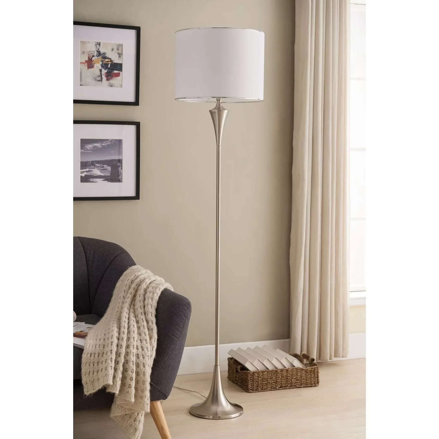 Versatile Lamp with Incandescent, Standard Lamps, Material: Metal- Fabric - White Metal Model 3CEE68