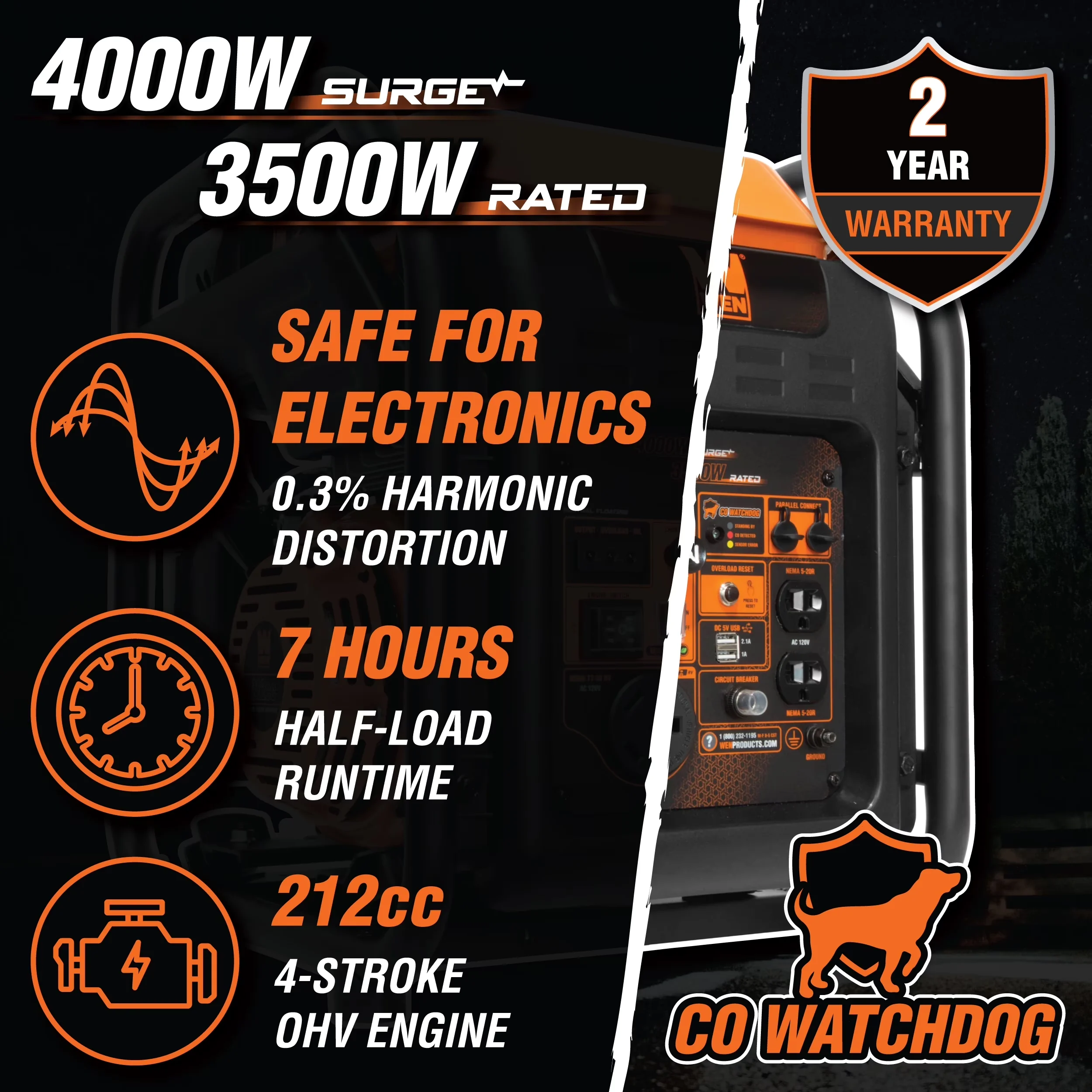 Generator Quality with 4000W, Overload Protection, RV-Ready 4000-Watt Open Frame Inverter - Model 400F9A