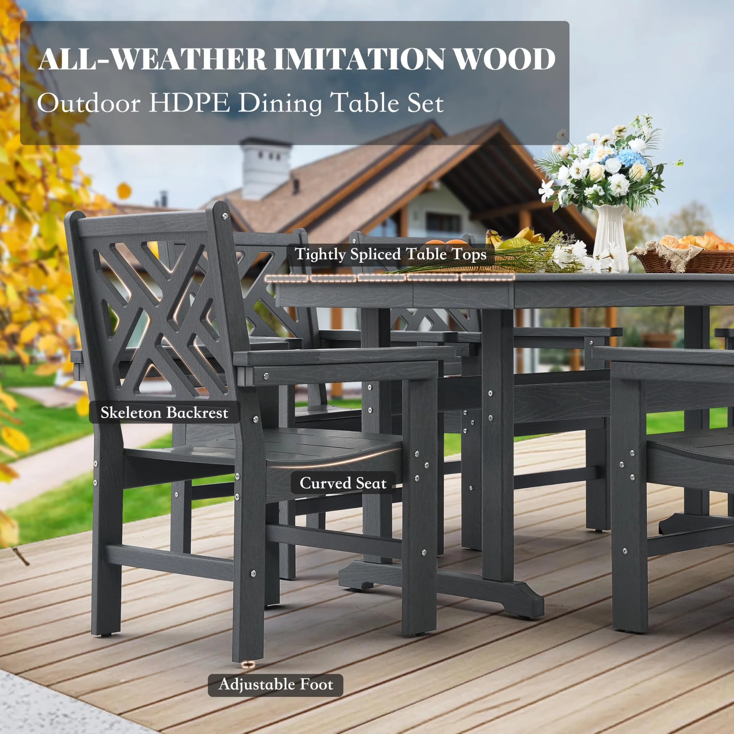 Compact Patio Dining Set - High Density Polyethylene Gray for Outdoor HDPE Model 9FB48E