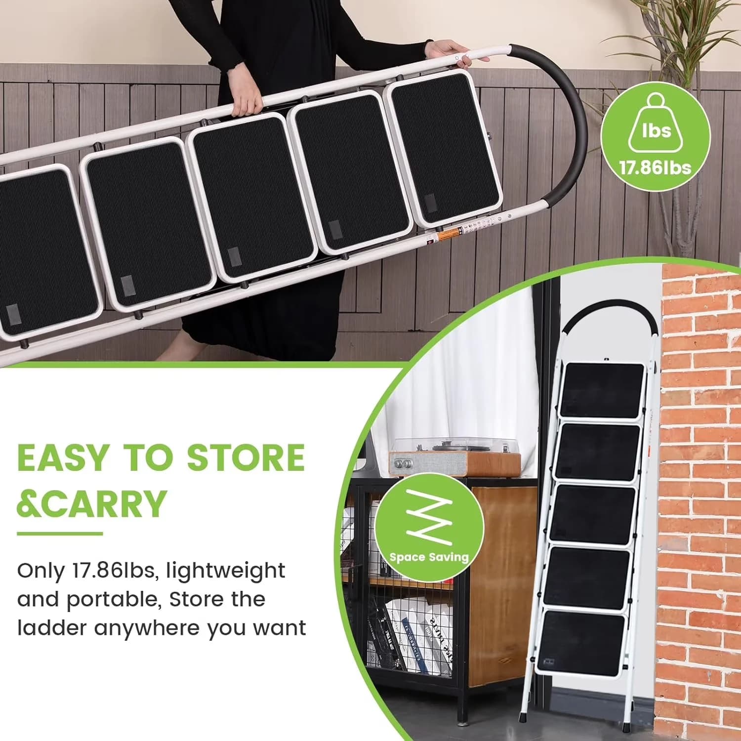 Building Material Classic with Handgrip, 5 Step Ladder - Alloy Steel 5 Step for Kitchen, Office Model 4C3927