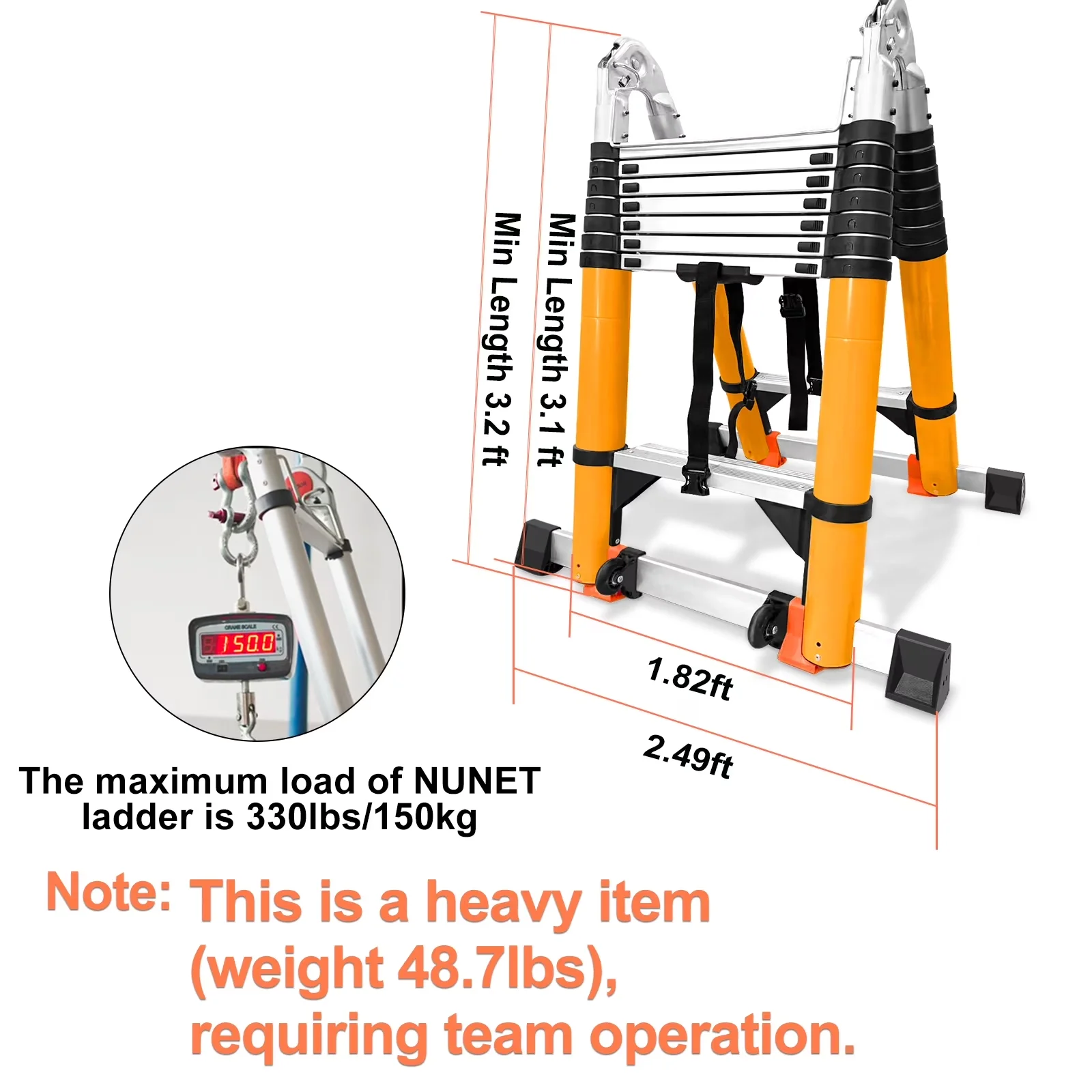 Durable Ladders And Step Stool with Adjustable, Telescoping - Aluminum Silver Model 184BCD