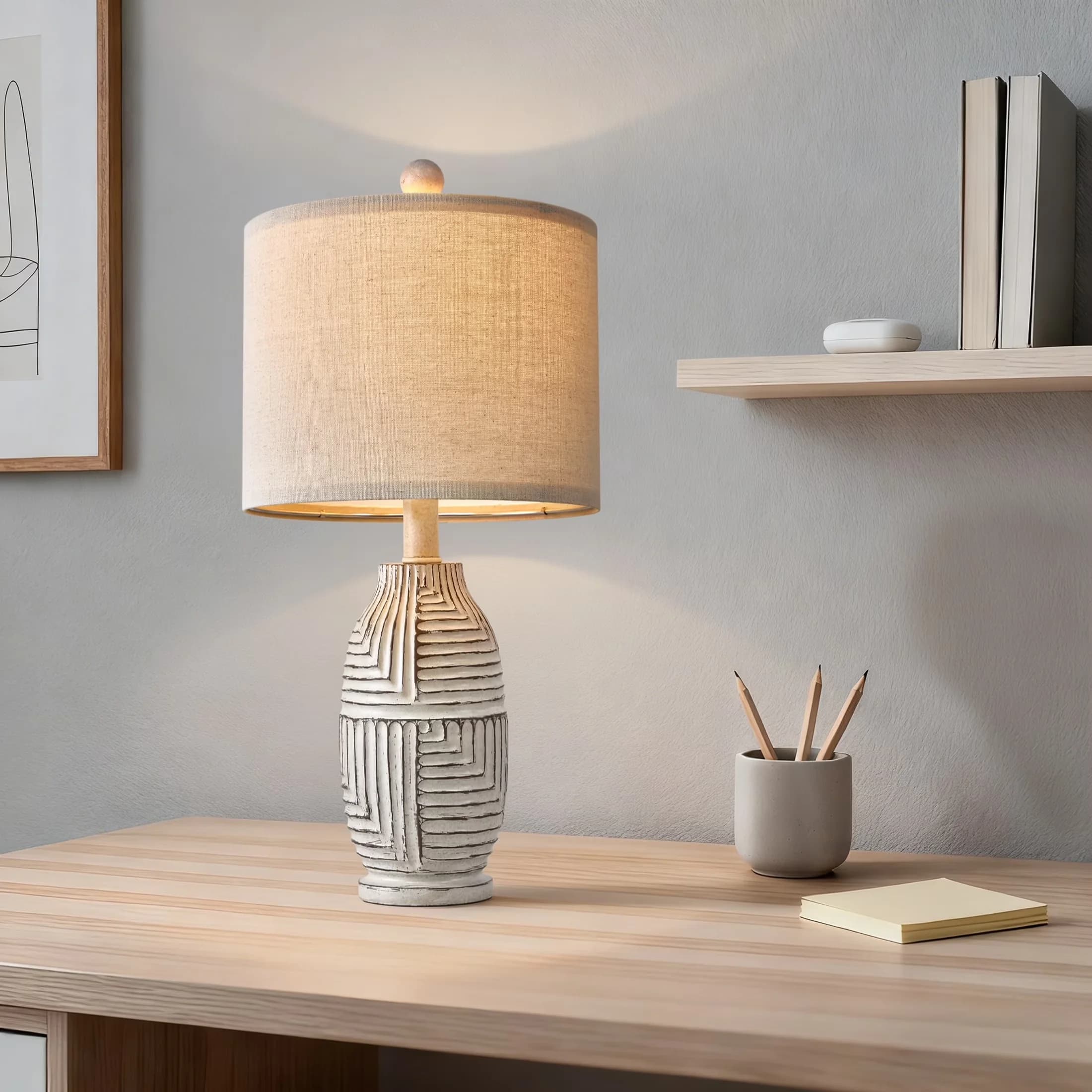 Innovative Table Lamp with Incandescent, Farmhouse, 20.25" Farmhouse Lamps Set of 2 - White Resin Model 71F13F