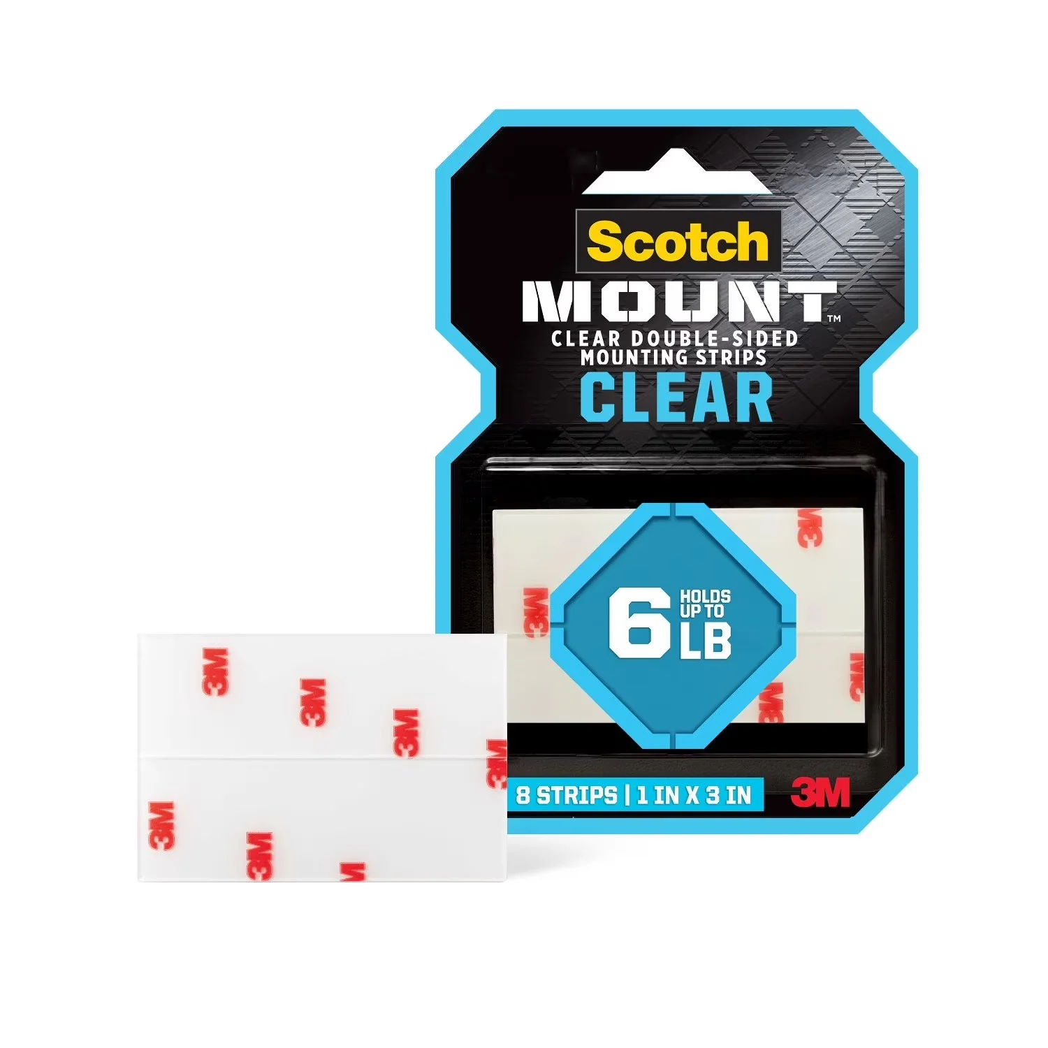Damage-Free Hanging Premium with Mount Clear Double-Sided Mounting Strips, 1 in x 3 in, 8 Strips - Clear Closed-Cell Acrylic Foam Model E15CDB
