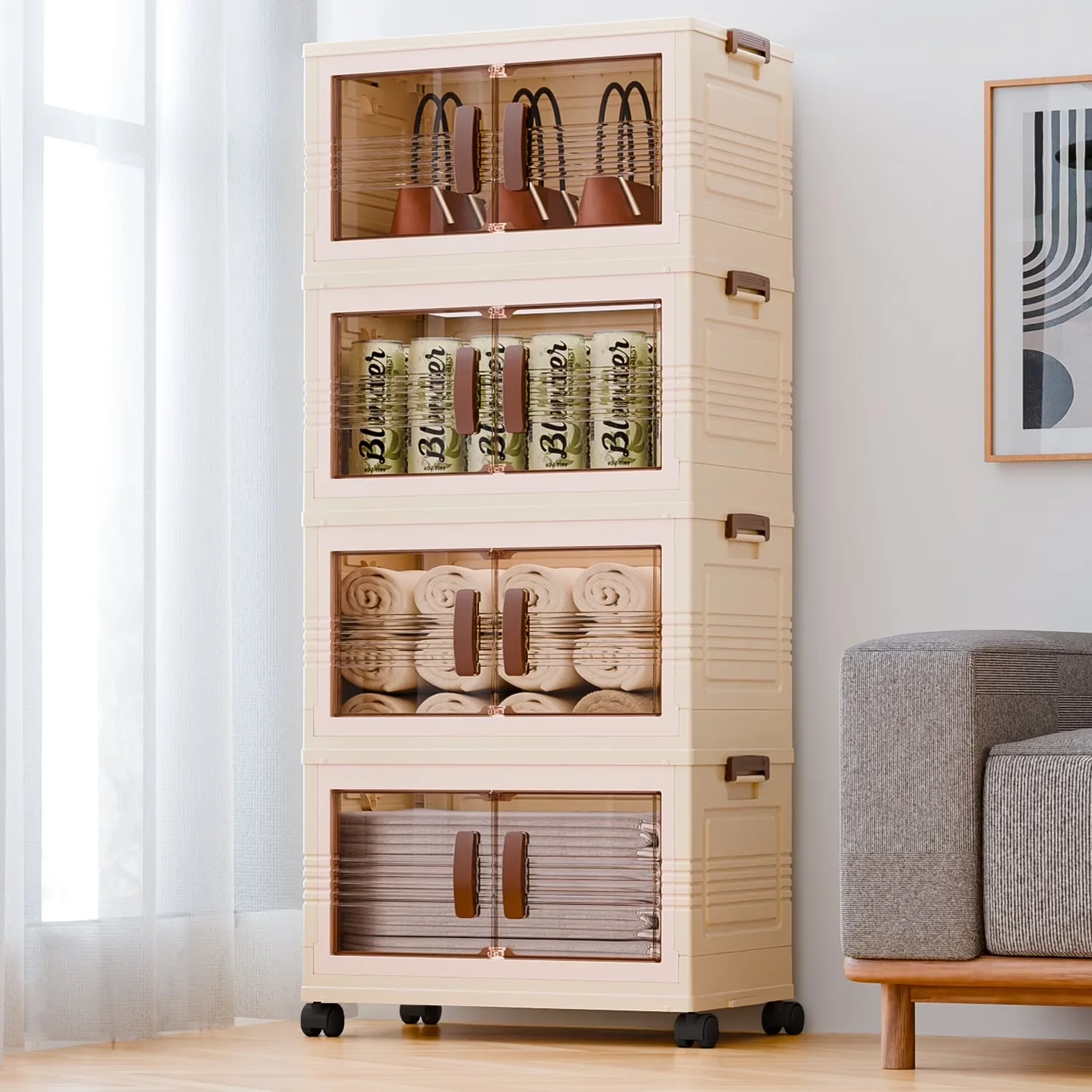 Garage Storage Supply Innovative with Collapsible, Wheeled, Stackable - White Pp for Living Room, Office Model F64114