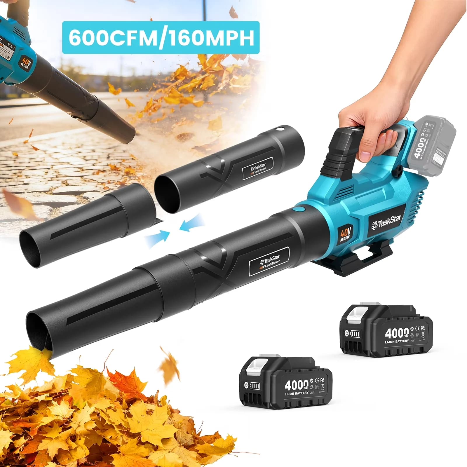 Professional Leaf Blower with Battery, 40V, 2*4000 mAh Batterie - Low Maintenance Model 5D33C6