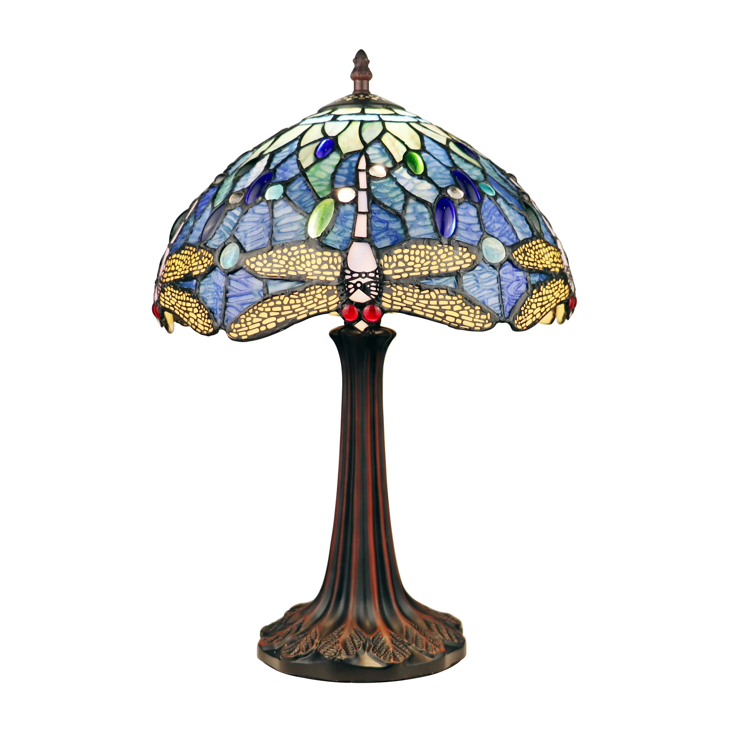 Stylish Table Lamp with Incandescent, Tiffany Lamps, On-cord rotary switch; Downlight - Bronze Resin, Glass, Metal Model C5322C