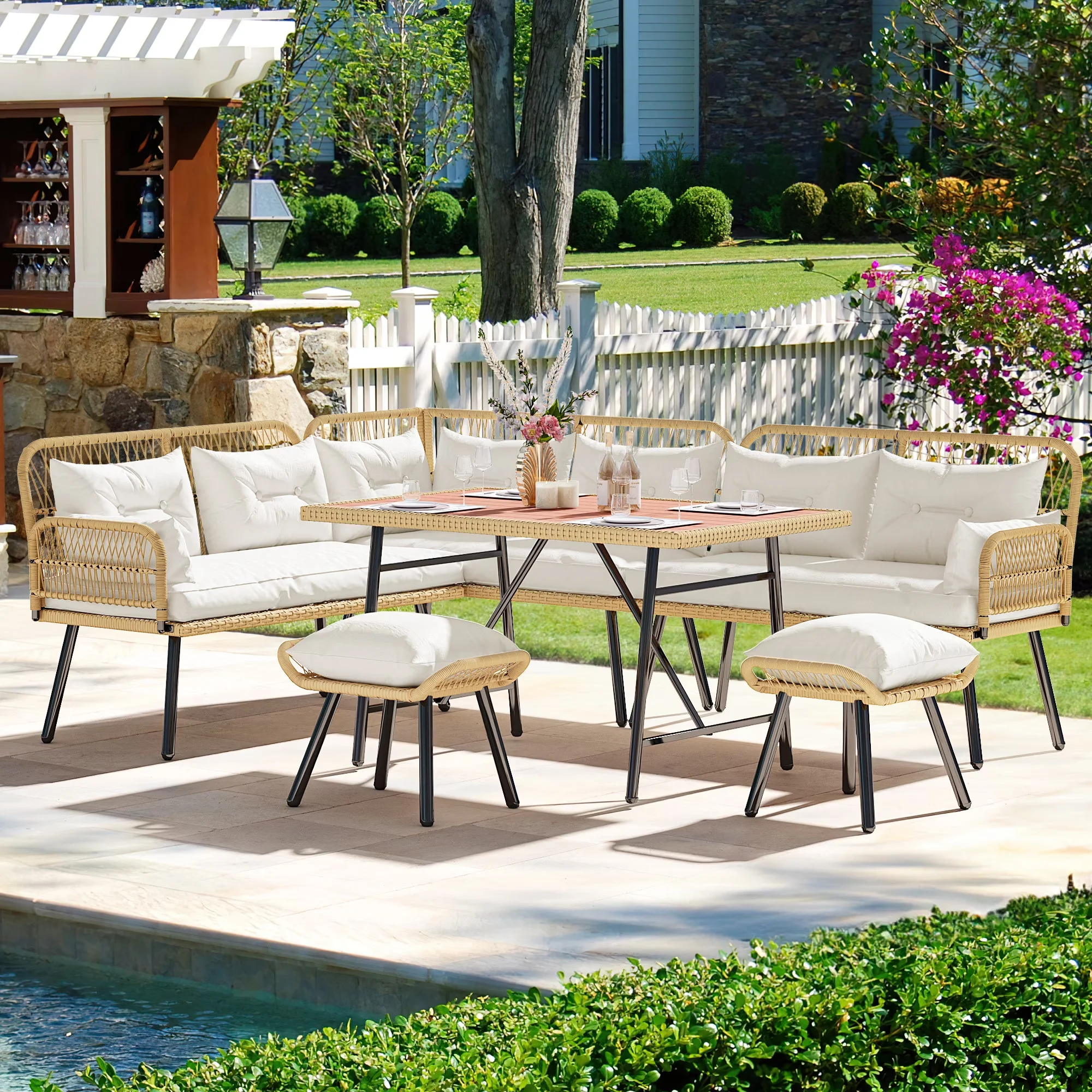 Stylish Outdoor Sofas Sectional with Modern, Sofa, Light Brown Beige - Rattan Beige Model C7FB8F