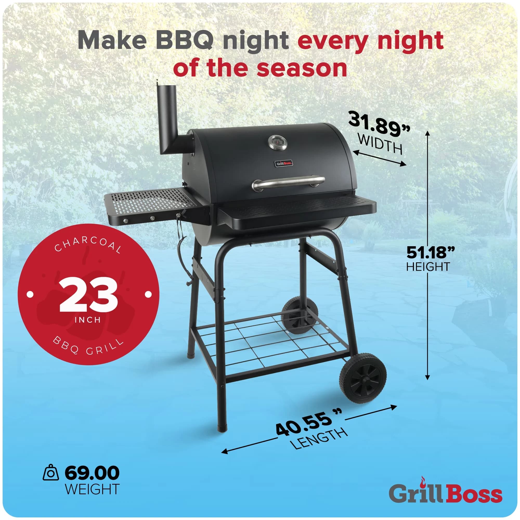 Stylish Flat Top Grill with Warming Rack, Black, 23" Charcoal Barrel - Steel Model DDAF5D