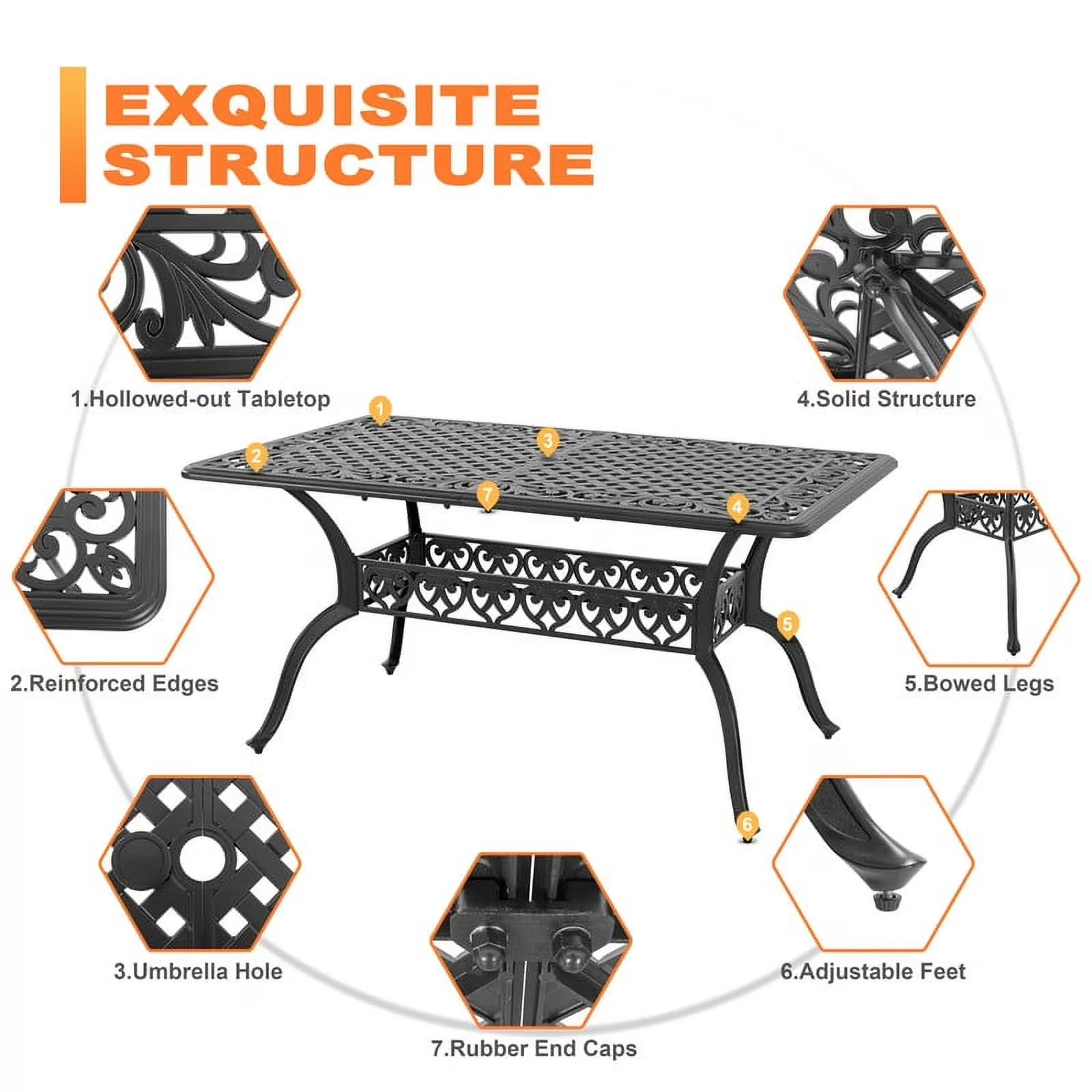 Innovative Patio Dining Set with 7-Piece Cast Aluminum Outdoor - Aluminum Black for Outdoor Model 568C06