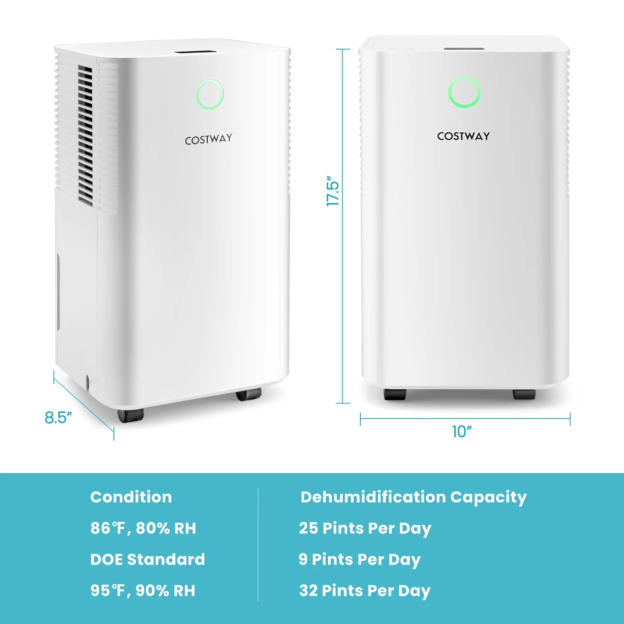 Stylish Dehumidifier with Smart Technology Capable, 90%RH), 9-Pint(DOE) - White Model 8AE8A3