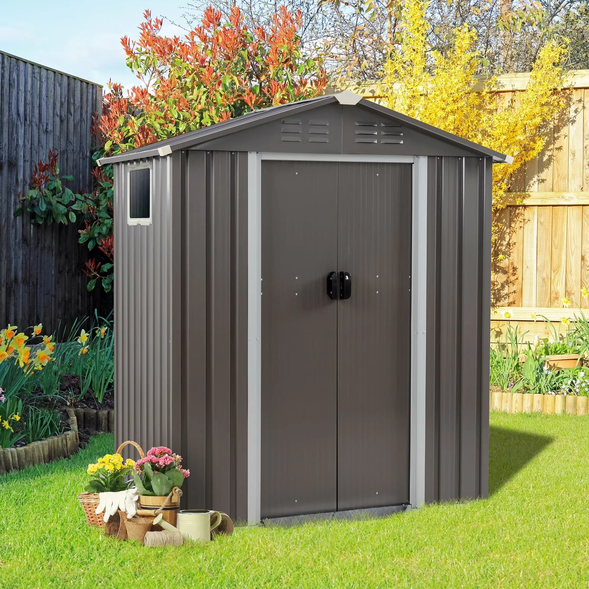 Durable Shed with Waterproof, 1.Edge protective cover, 2.More breathable and beautiful - Metal Gray Model E64910