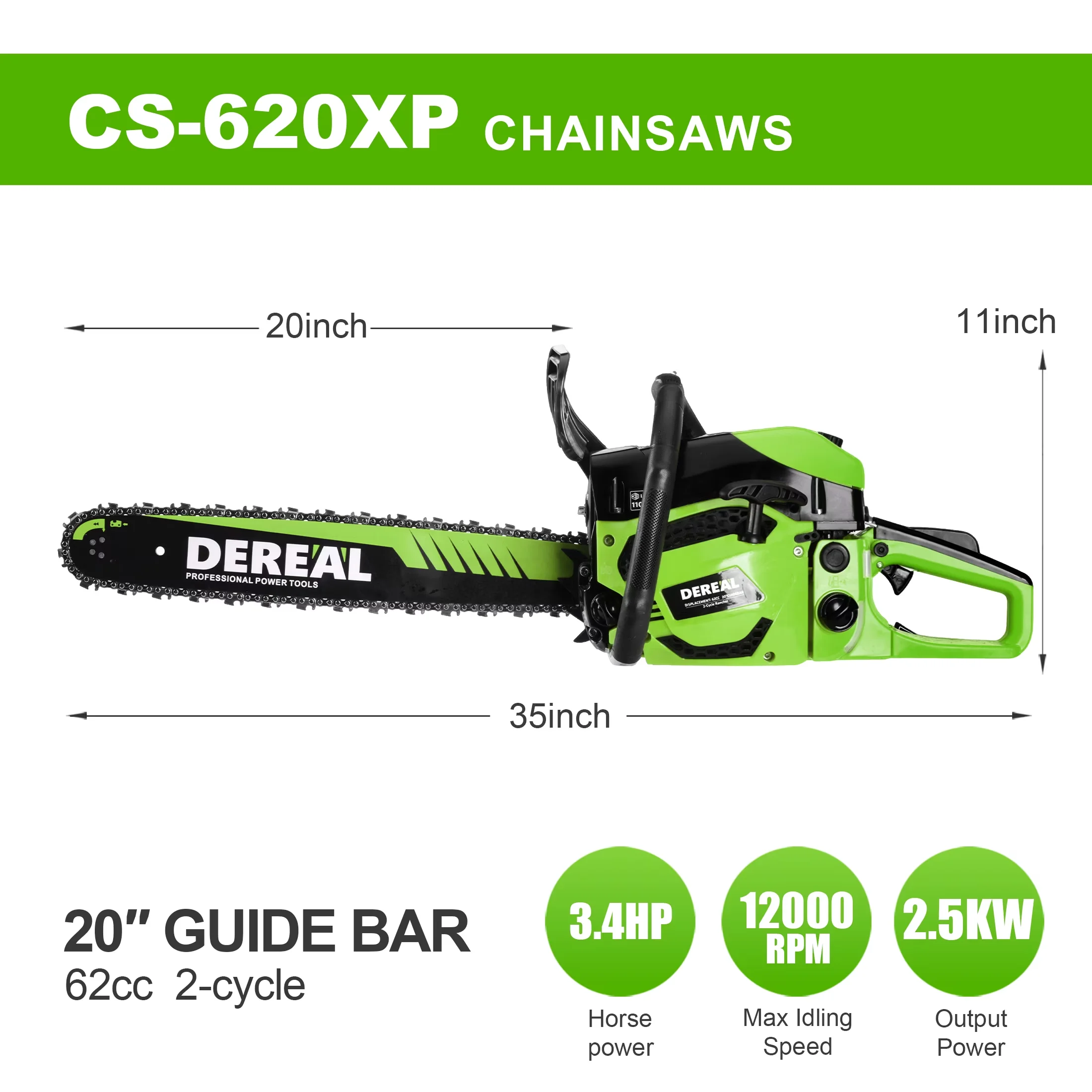 Chainsaw Quality with Automatic Chain Oiler, Automatic Oiler & Easy Start - Green for Home Model 0FE388