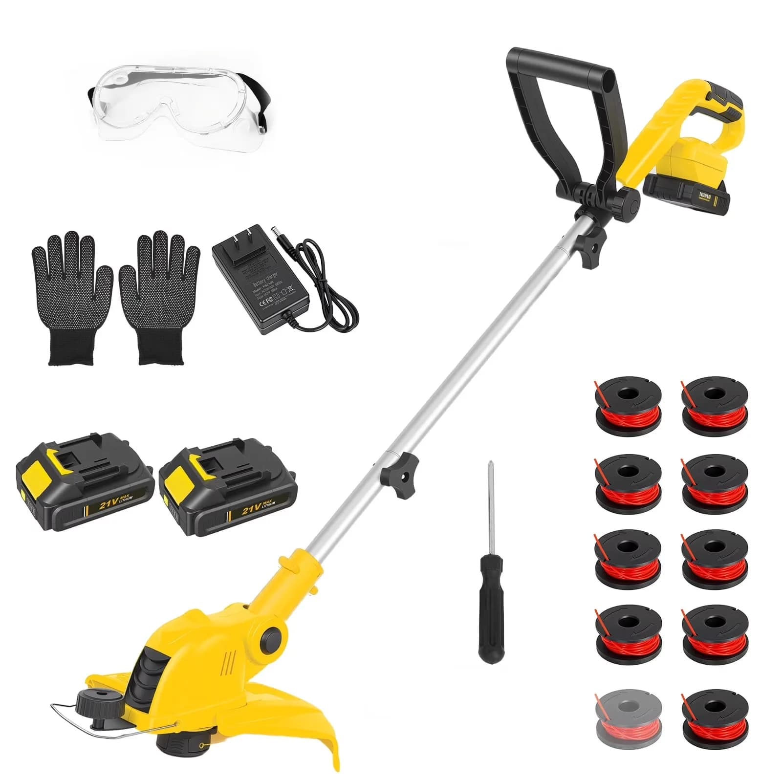 Efficient String Trimmer with Battery, 21V, Extendable - Modern Design Model AFF360