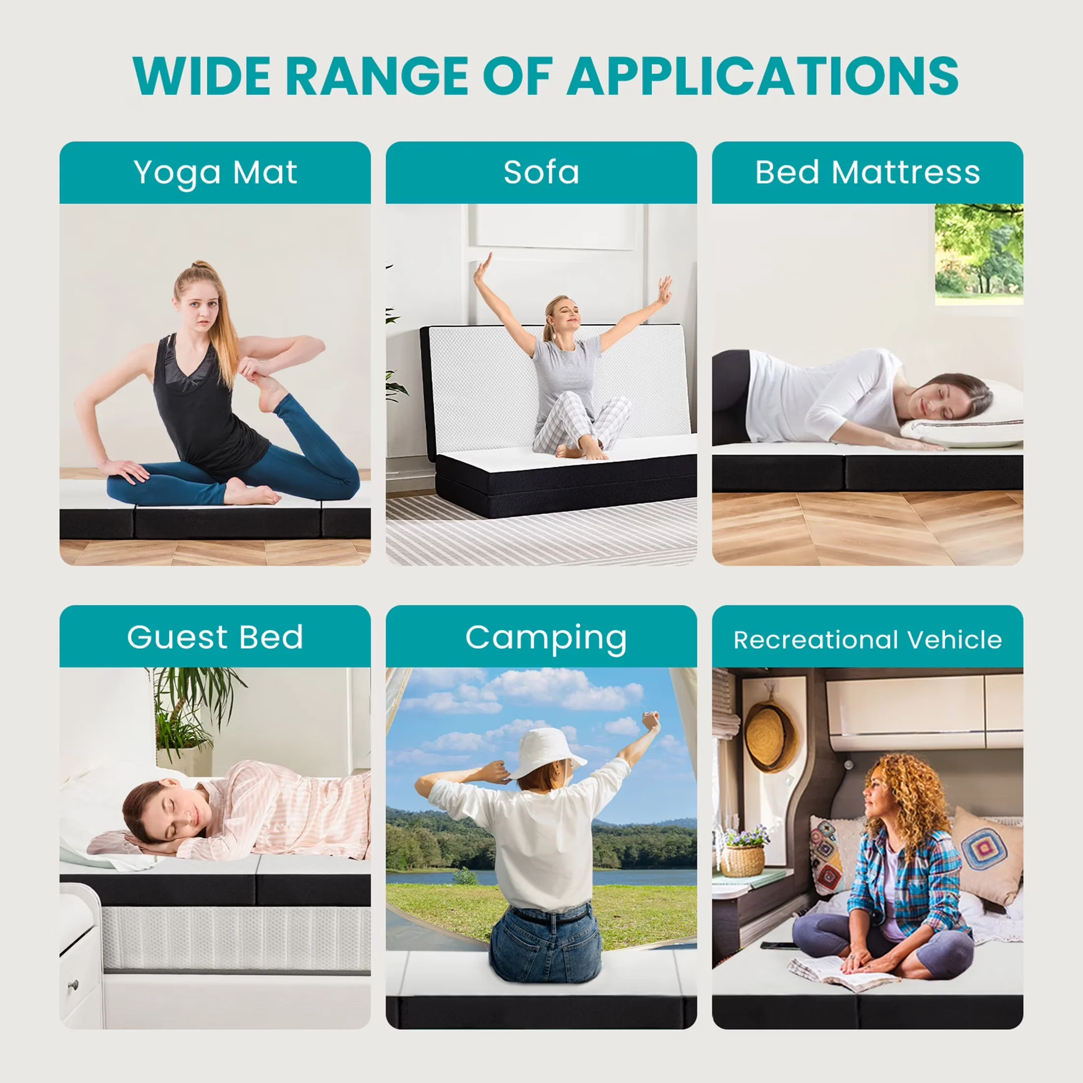 Essential Mattresses Accessory with Folding, Portable Foldable Mat - White Polyester; Memory Foam for Travel, Camping Model 08B677