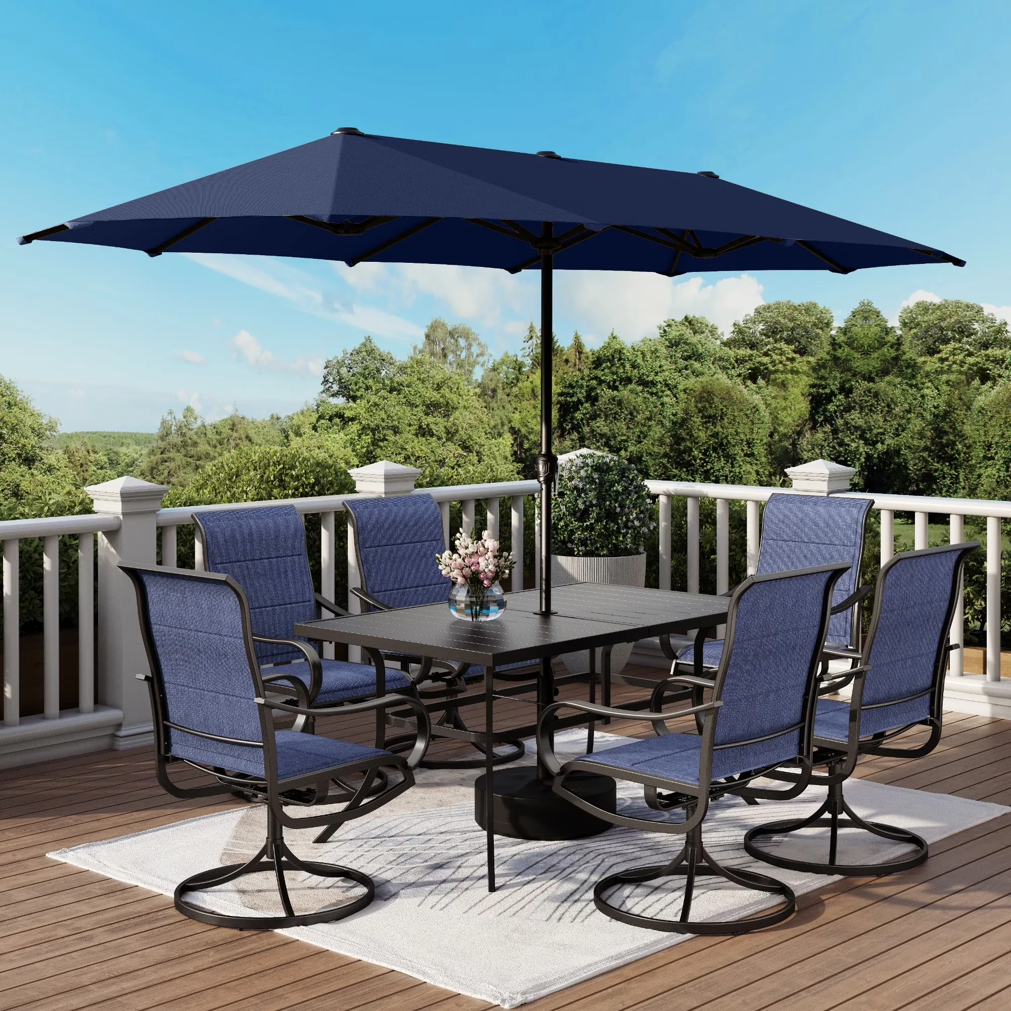 Reliable Patio Dining Set with Weatherproof, 8-Piece Outdoor - Steel And Textilene Blue Model F12862