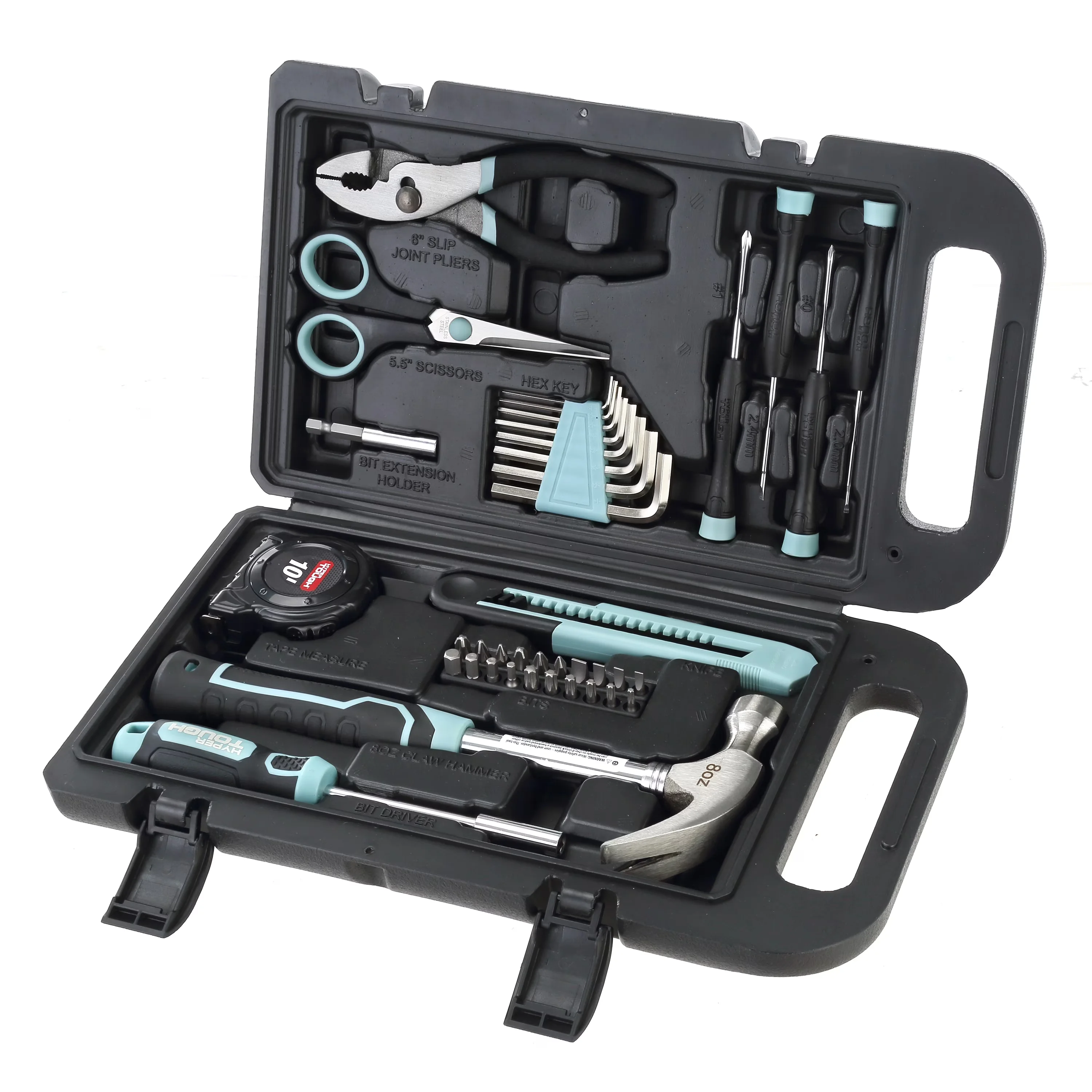Hand Tool Set Quality with Handheld, 40-Piece Seafoam Household Kit, Handles are made of soft grip material - Green Model FA0FDD