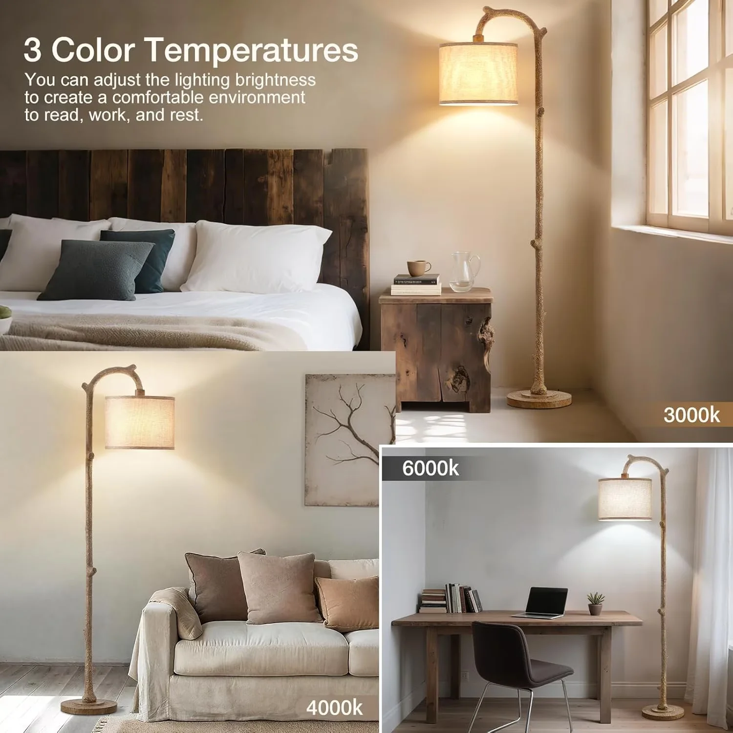 Floor Lamp Quality with LED, Energy Efficient, Farmhouse - Resin Brown Model 089ED9