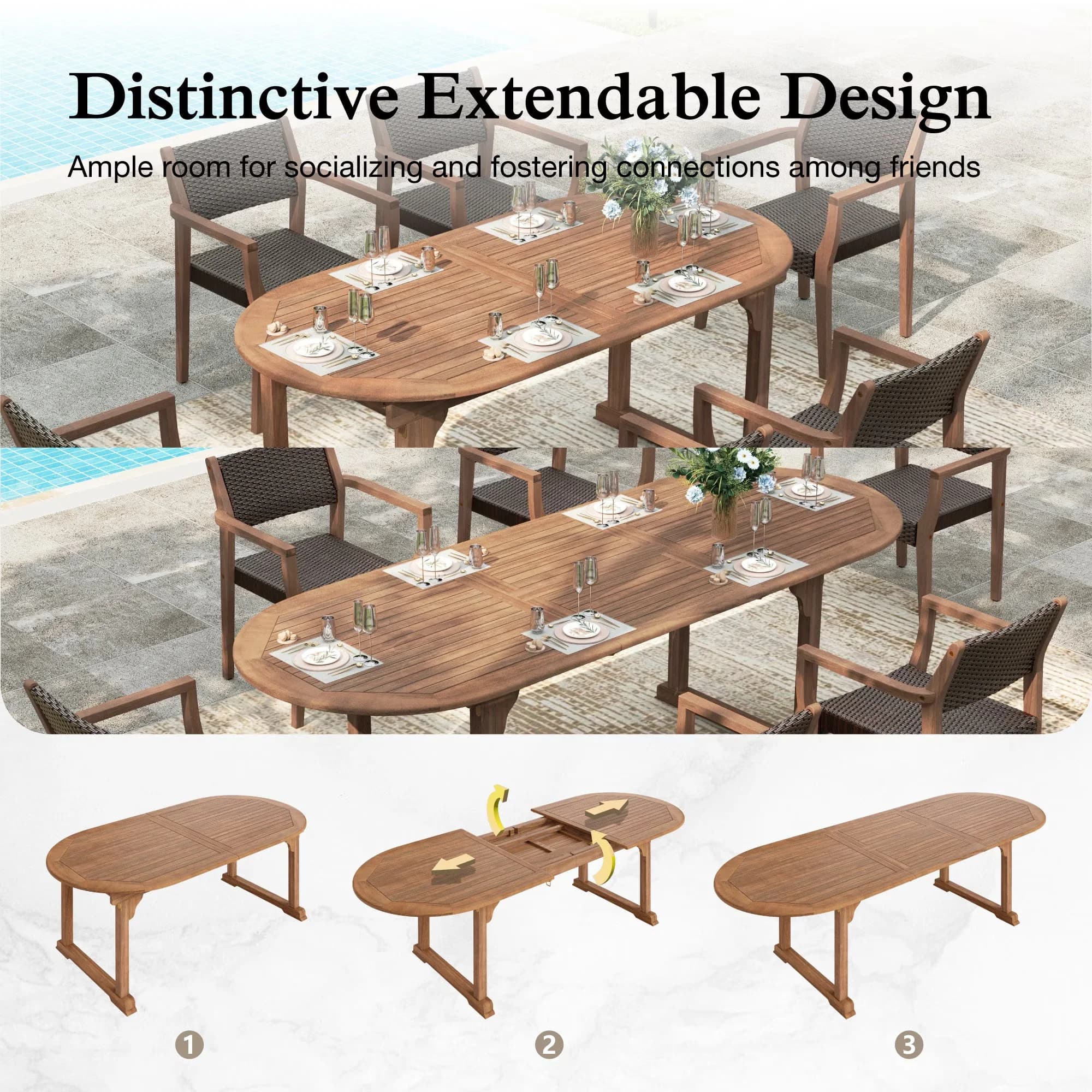 Modern Patio Dining Set with 9-Piece Outdoor Wicker Rattan Chairs, Dark Brown - Acacia Wood; Rattan Dark Brown Model 576FD3