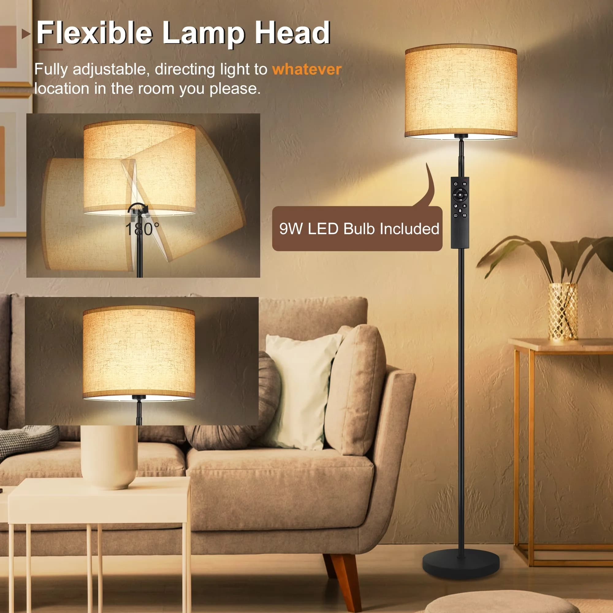 Floor Lamp Quality with LED, Dimmable, Standard Lamps - Bamboo 63" for Living Room Model AD35B4