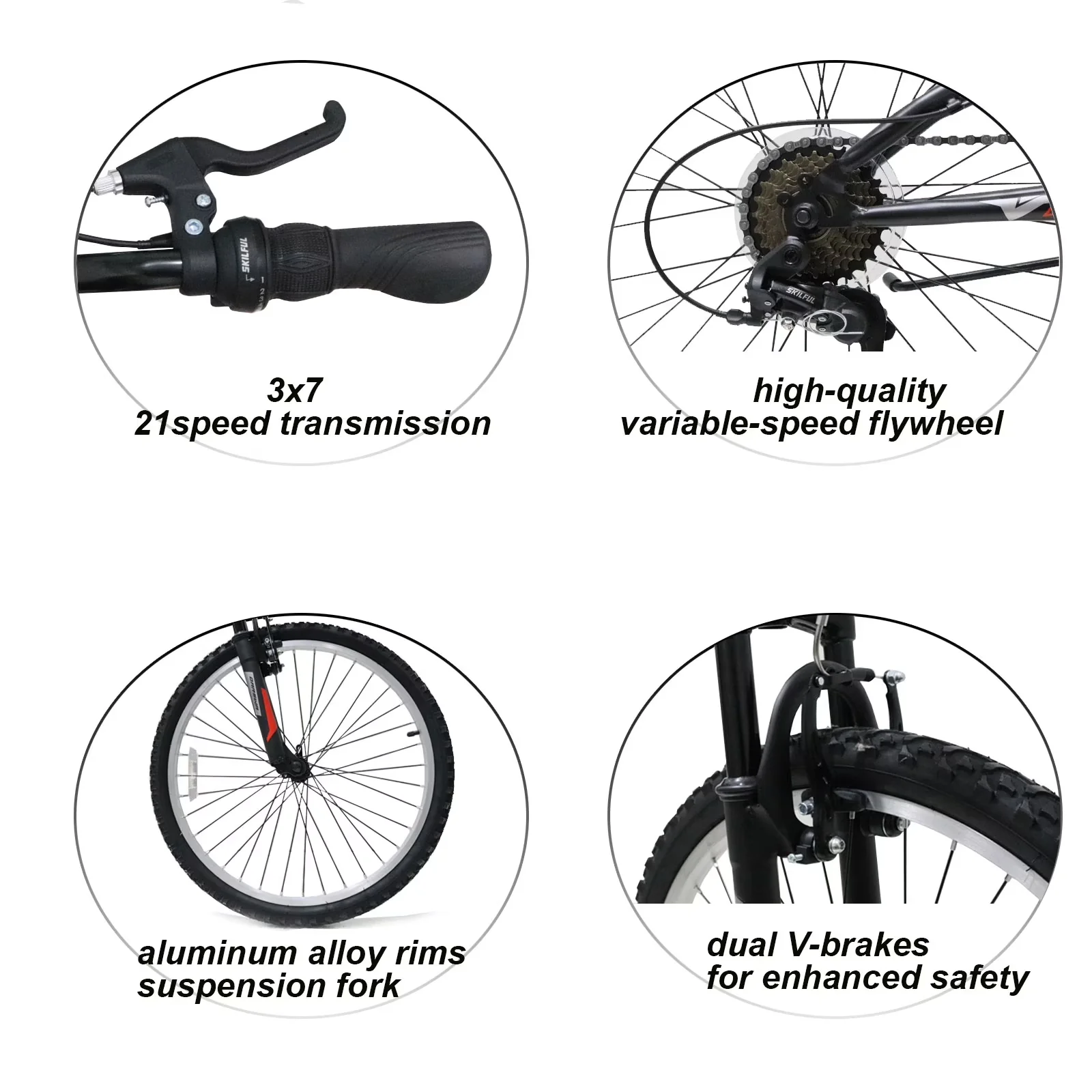 Modern Kids Bike with Adjustable Speed, Adjustable Seat Height, Lightweight - Black Model 077687