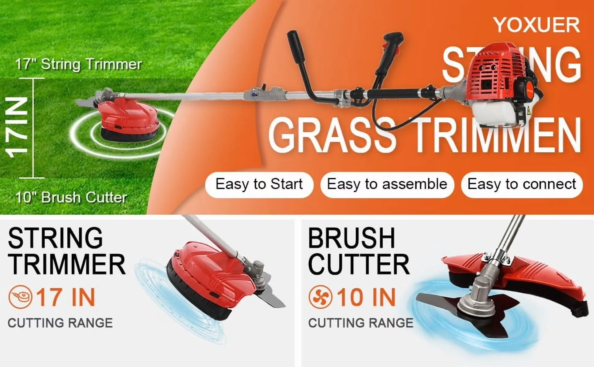 Professional String Trimmer with Attachment Capable, Bevel Adjustment, Edger Conversion Capable - 2 In 1 (Red) Model 6D658E