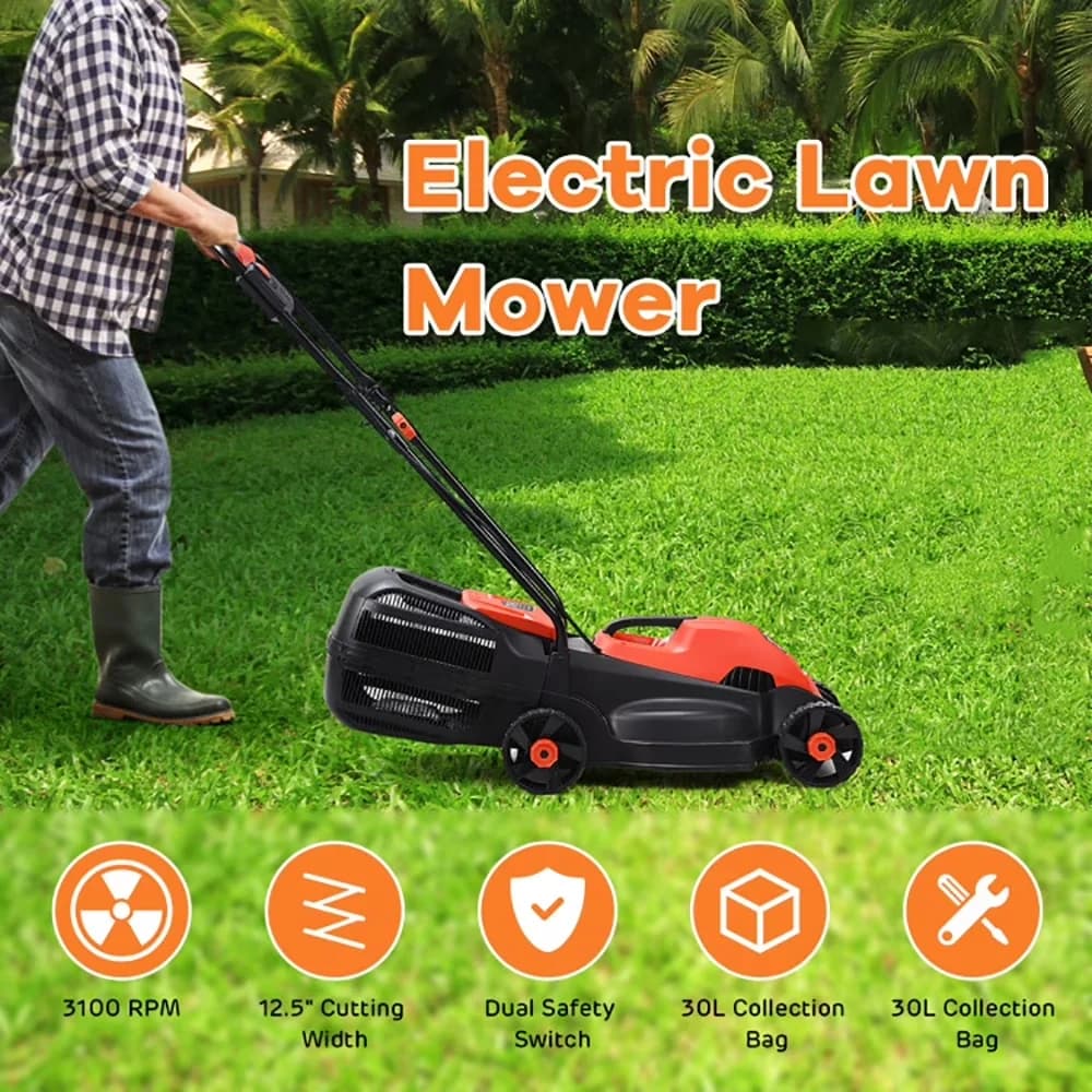 Push Mower Reliable with Adjustable Cutting Height, Grass Bag for Garden - Model 1B9A2B