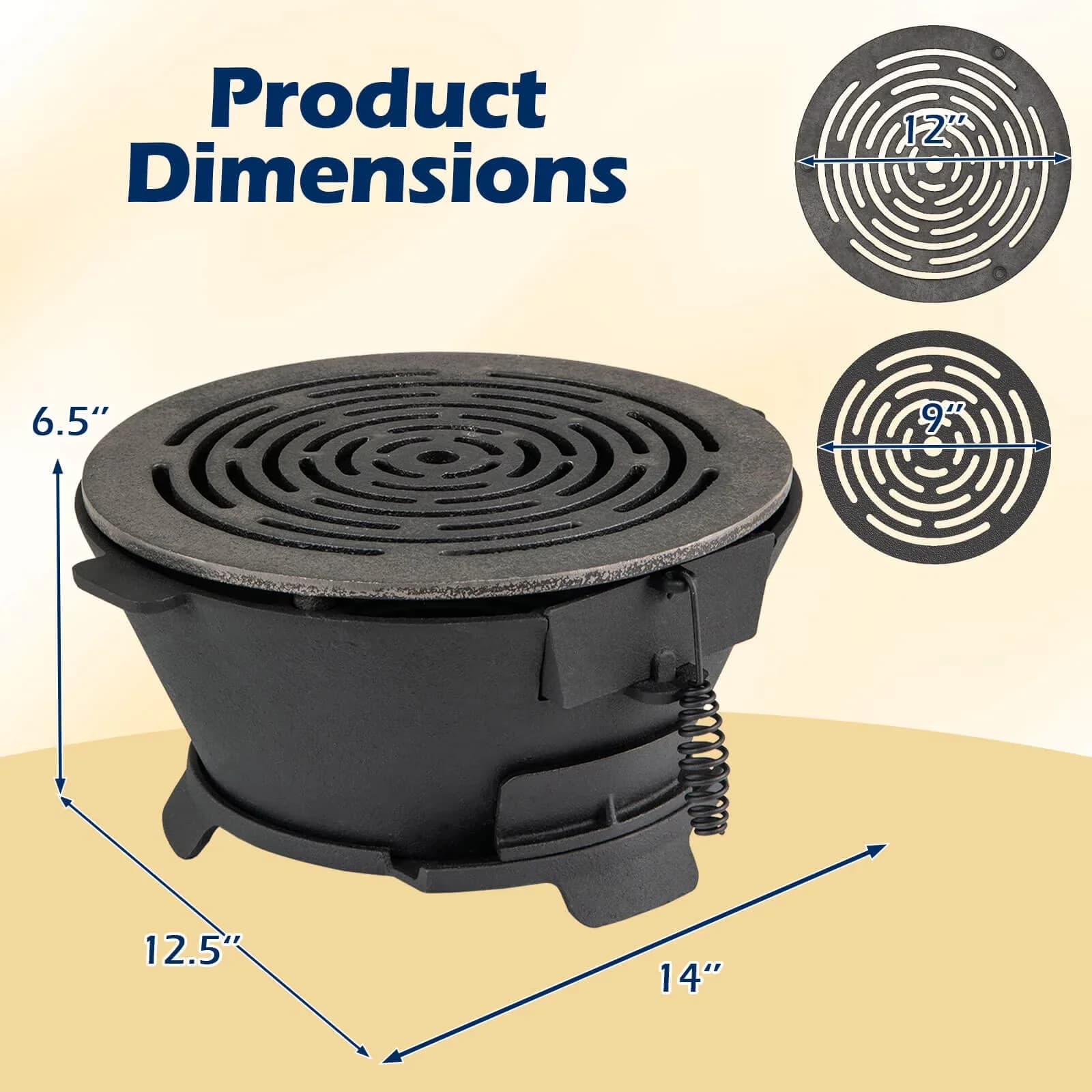 Flat Top Grill Sleek with Rust Resistant, Portable, Round Hibachi - Cast Iron Black Model CDE017