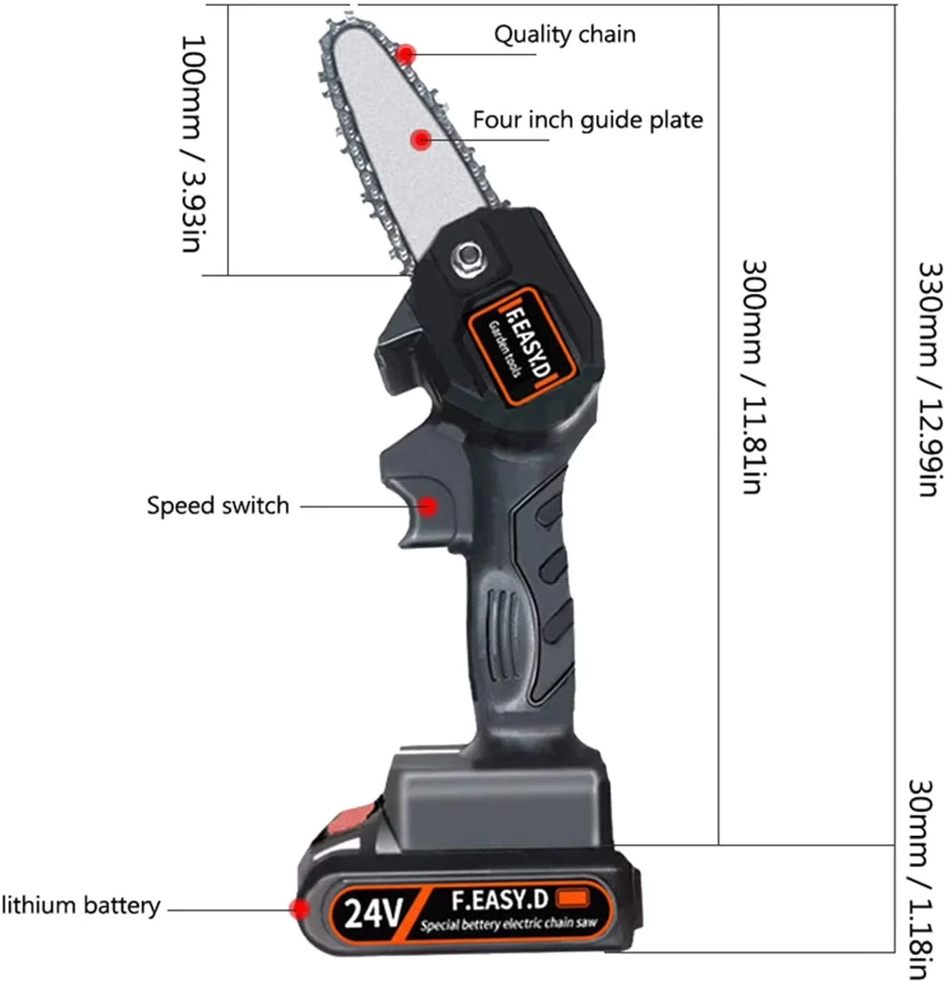 Chainsaw Stylish with Battery, Bumper Spikes, Chain Brake - Mini - Long-Lasting Performance Model 4FBBC6