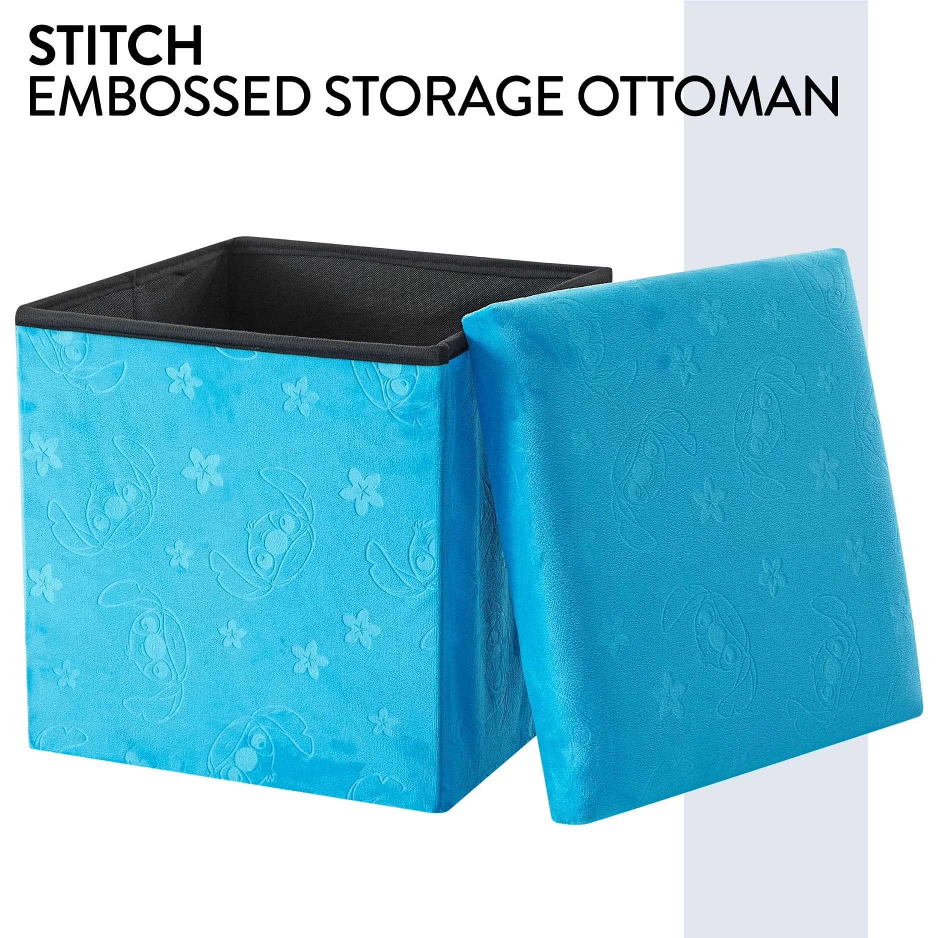 Quality Garage Storage Supply with Collapsible, Stitch Kids' Embossed Ottoman, Blue - Mdf Foam, Micromink Blue Model 79CF50