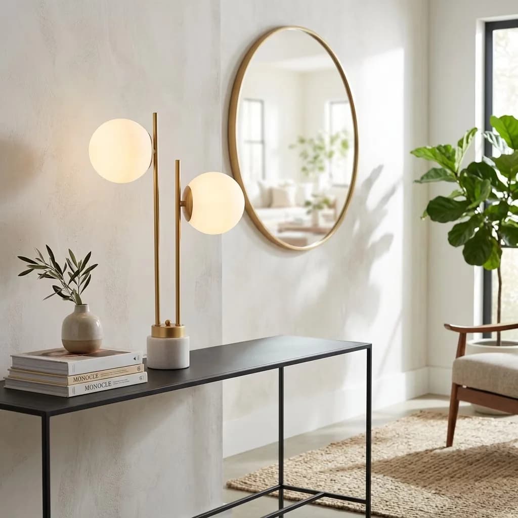 Table Lamp Reliable with Incandescent, Contemporary, Standard Lamps - Gold Brass for Living Room, Home Model 7FA688